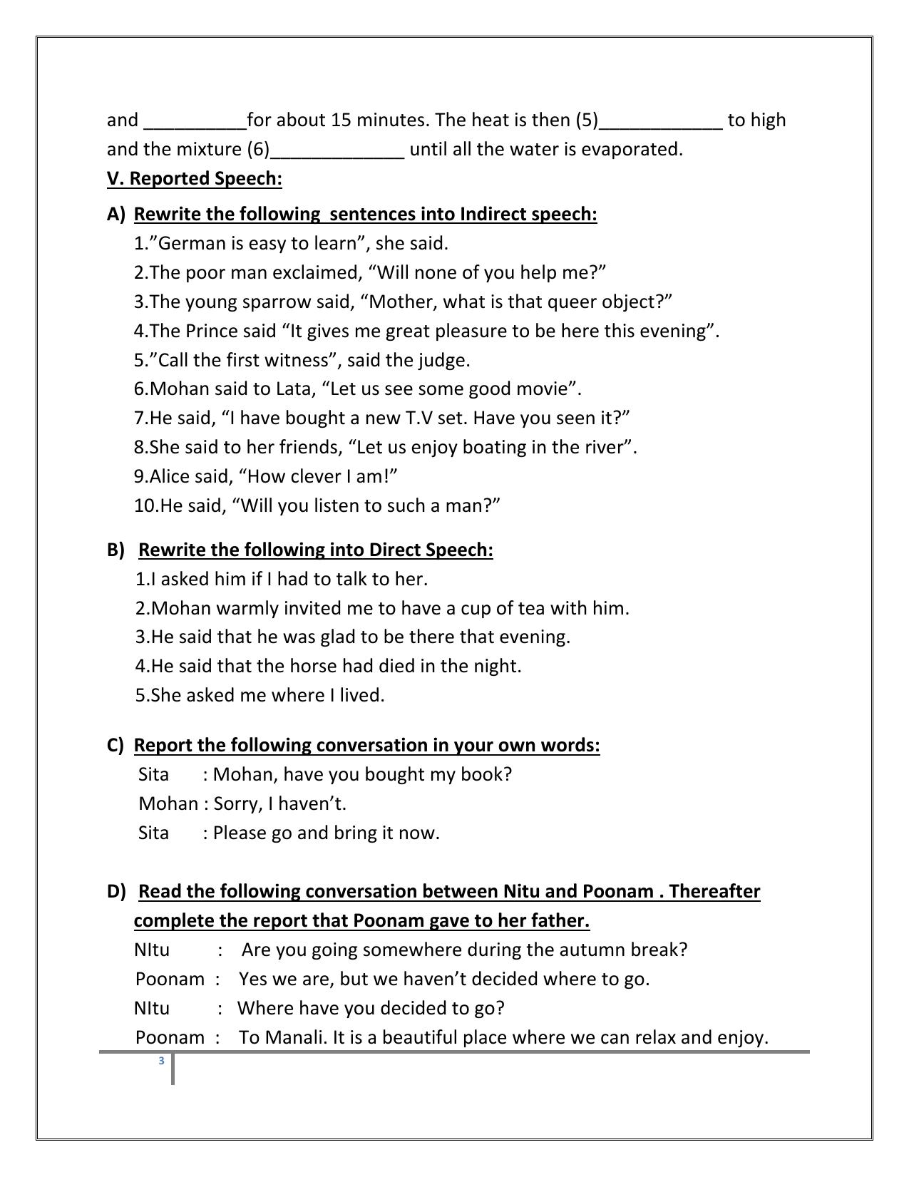 CBSE Class 8 English Worksheet Grammer Prepositions Assignment - Page 3