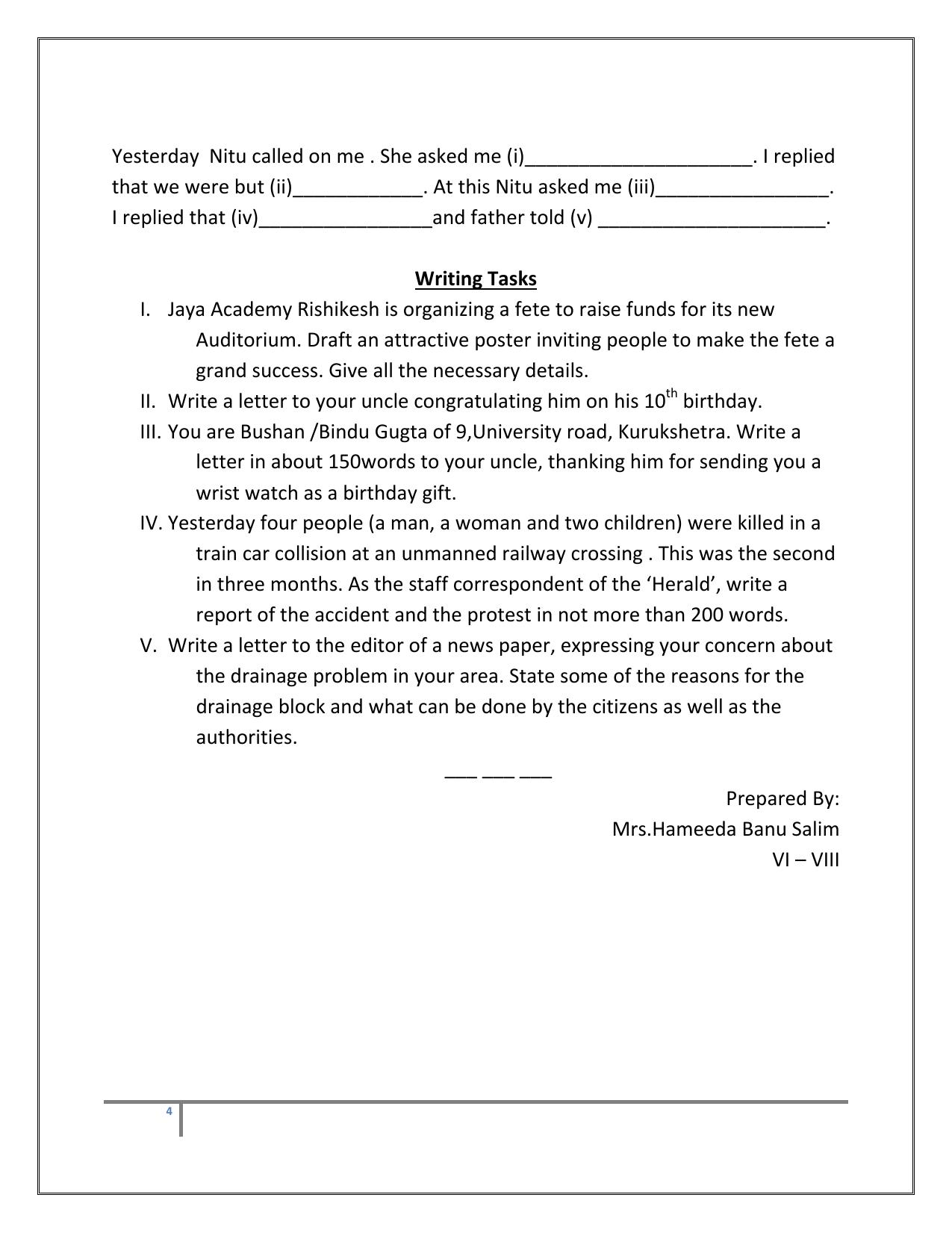 CBSE Class 8 English Worksheet Grammer Prepositions Assignment - Page 4