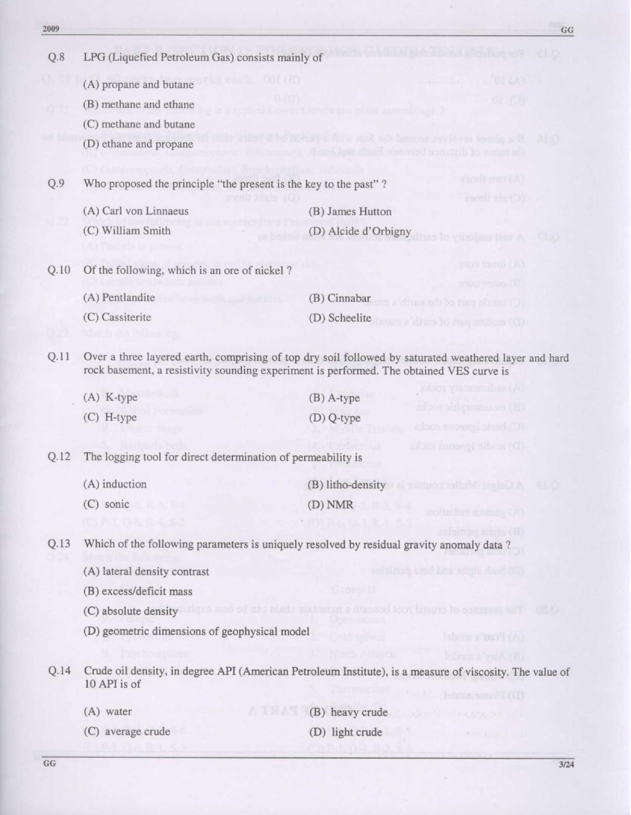 GATE 2009 Geology and Geophysics (GG) Question Paper with Answer Key - Page 3