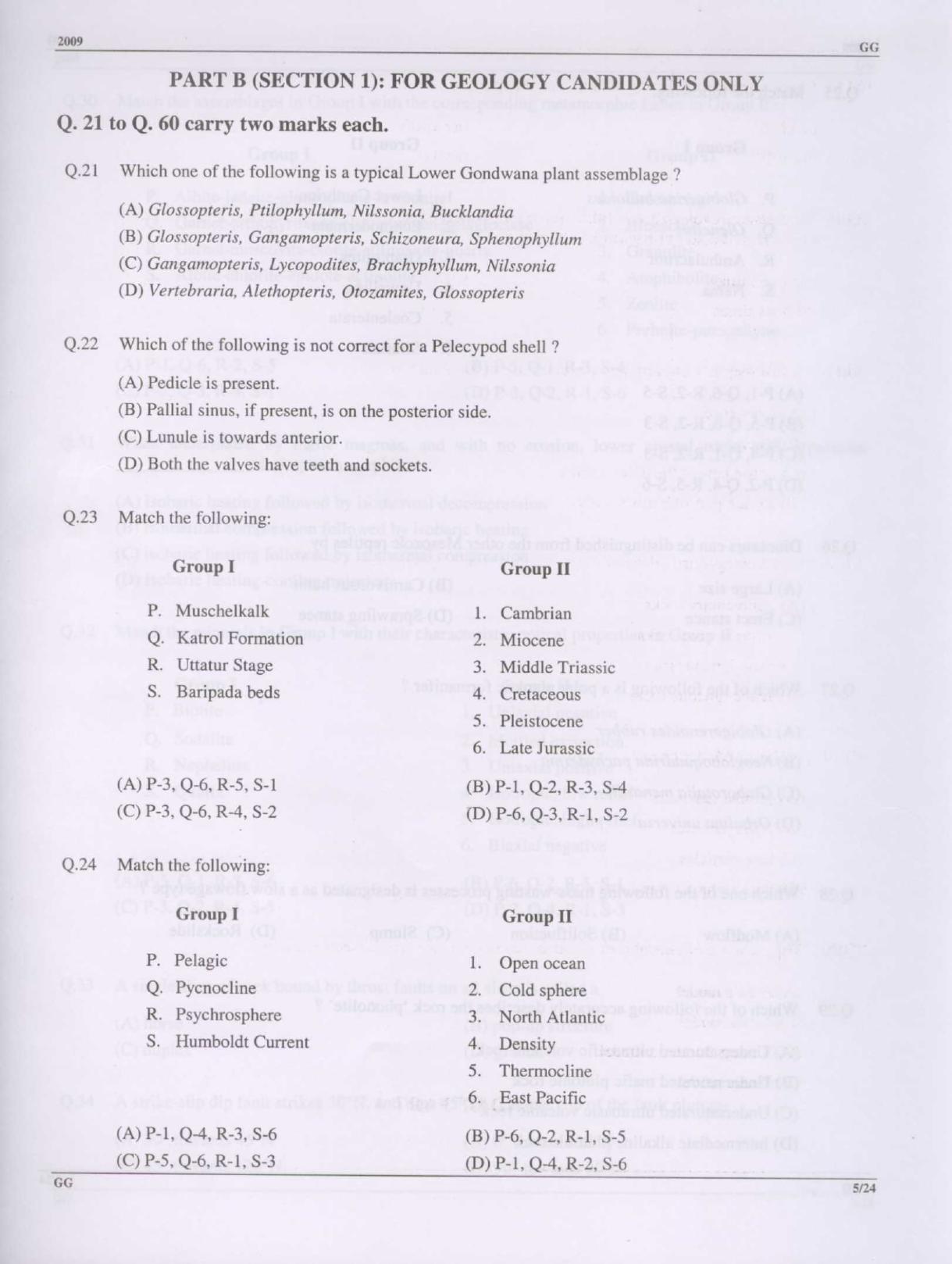 GATE 2009 Geology and Geophysics (GG) Question Paper with Answer Key - Page 5