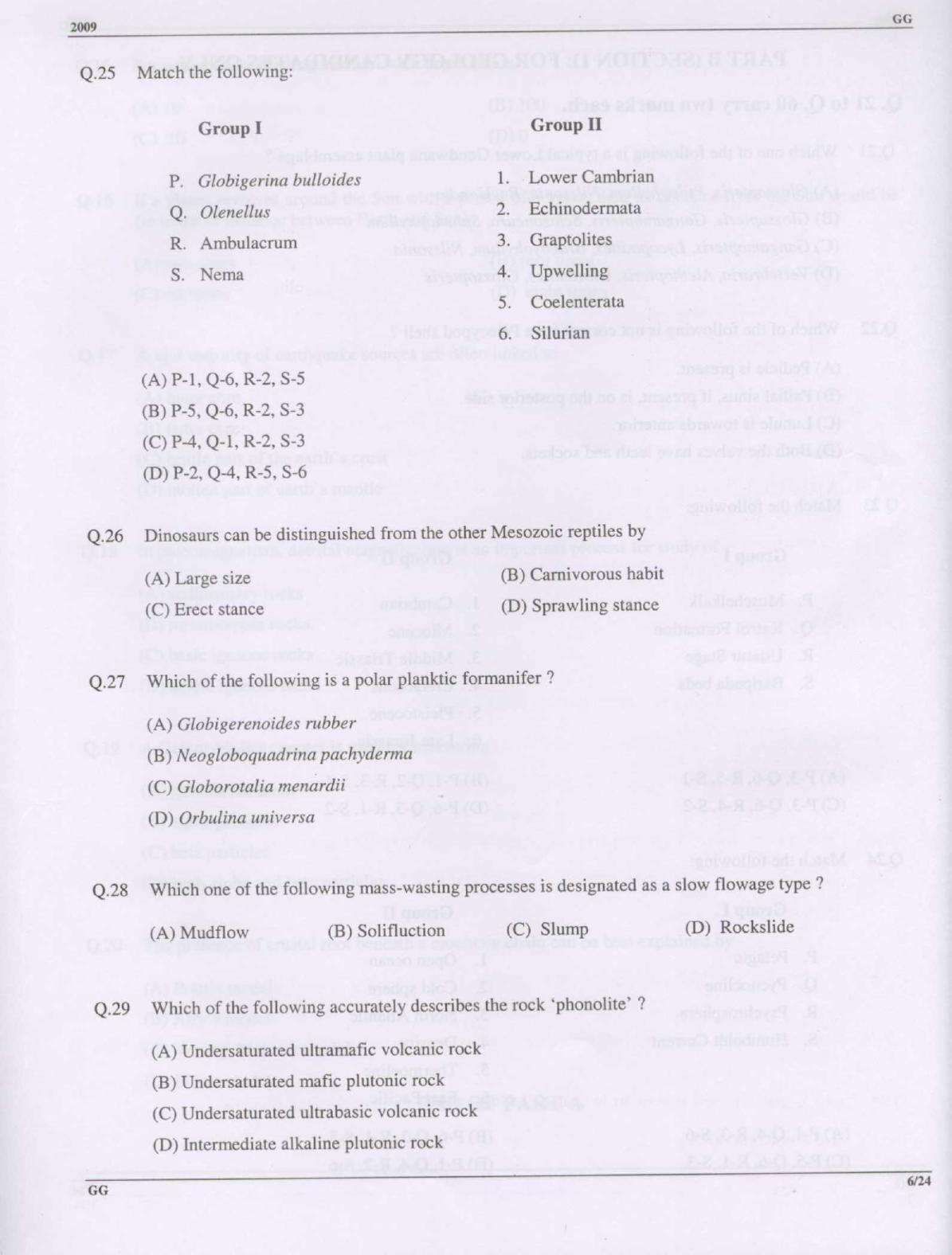 GATE 2009 Geology and Geophysics (GG) Question Paper with Answer Key - Page 6