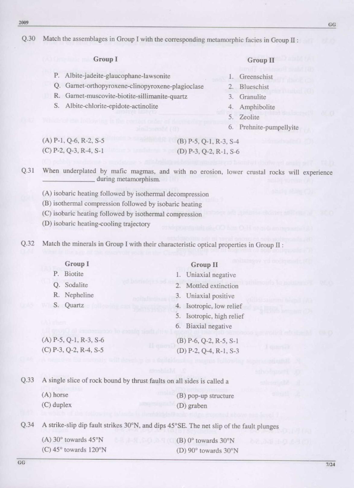 GATE 2009 Geology and Geophysics (GG) Question Paper with Answer Key - Page 7