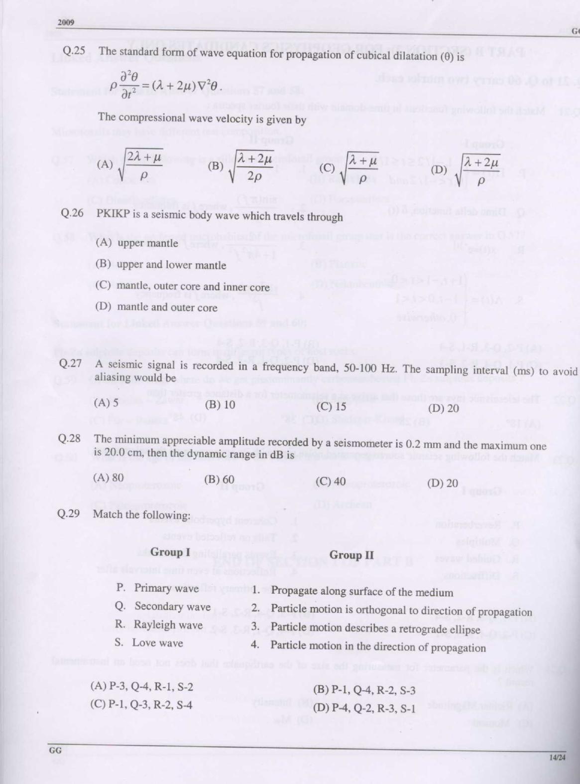 GATE 2009 Geology and Geophysics (GG) Question Paper with Answer Key - Page 14