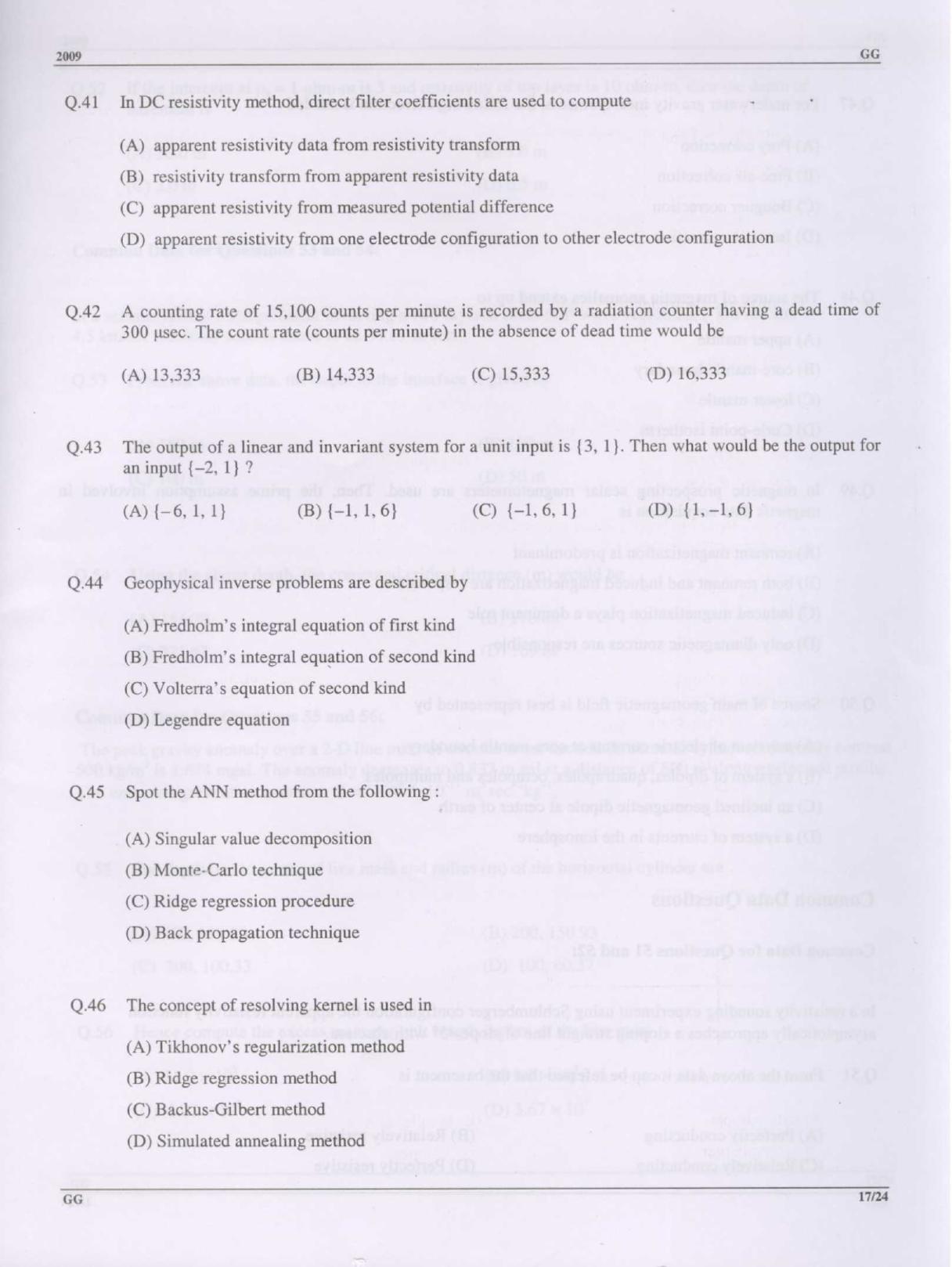 GATE 2009 Geology and Geophysics (GG) Question Paper with Answer Key - Page 17