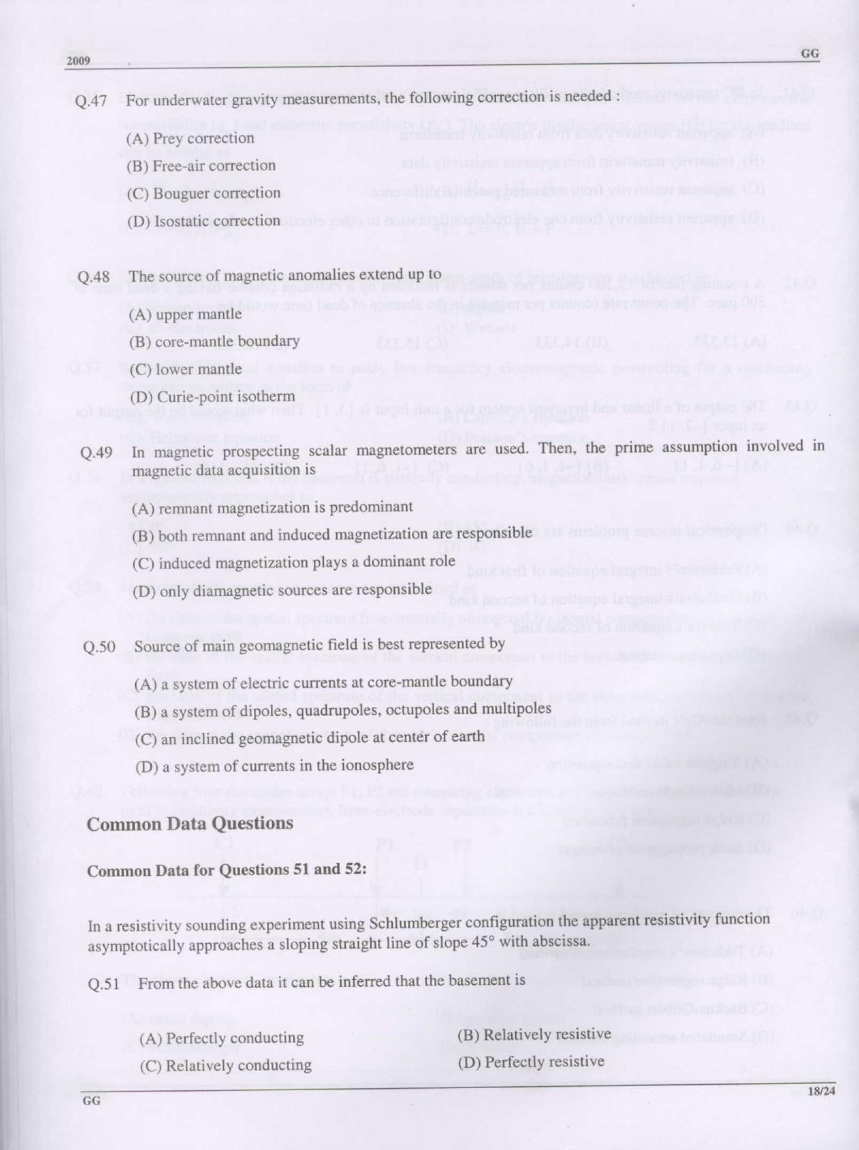 GATE 2009 Geology and Geophysics (GG) Question Paper with Answer Key - Page 18