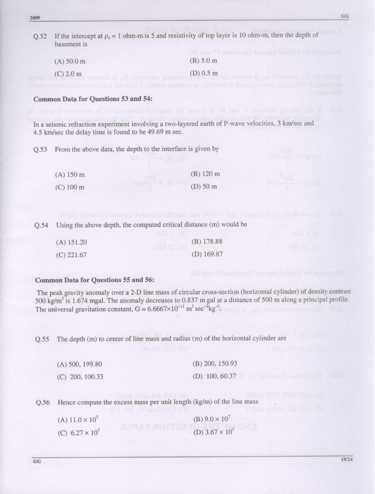 GATE 2009 Geology and Geophysics (GG) Question Paper with Answer Key - Page 19