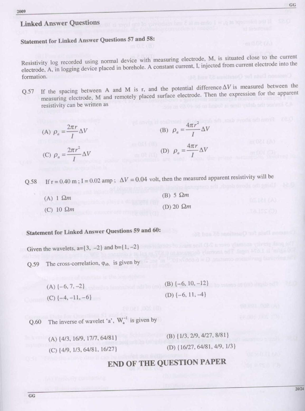 GATE 2009 Geology and Geophysics (GG) Question Paper with Answer Key - Page 20