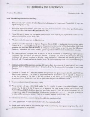 GATE 2009 Geology and Geophysics (GG) Question Paper with Answer Key