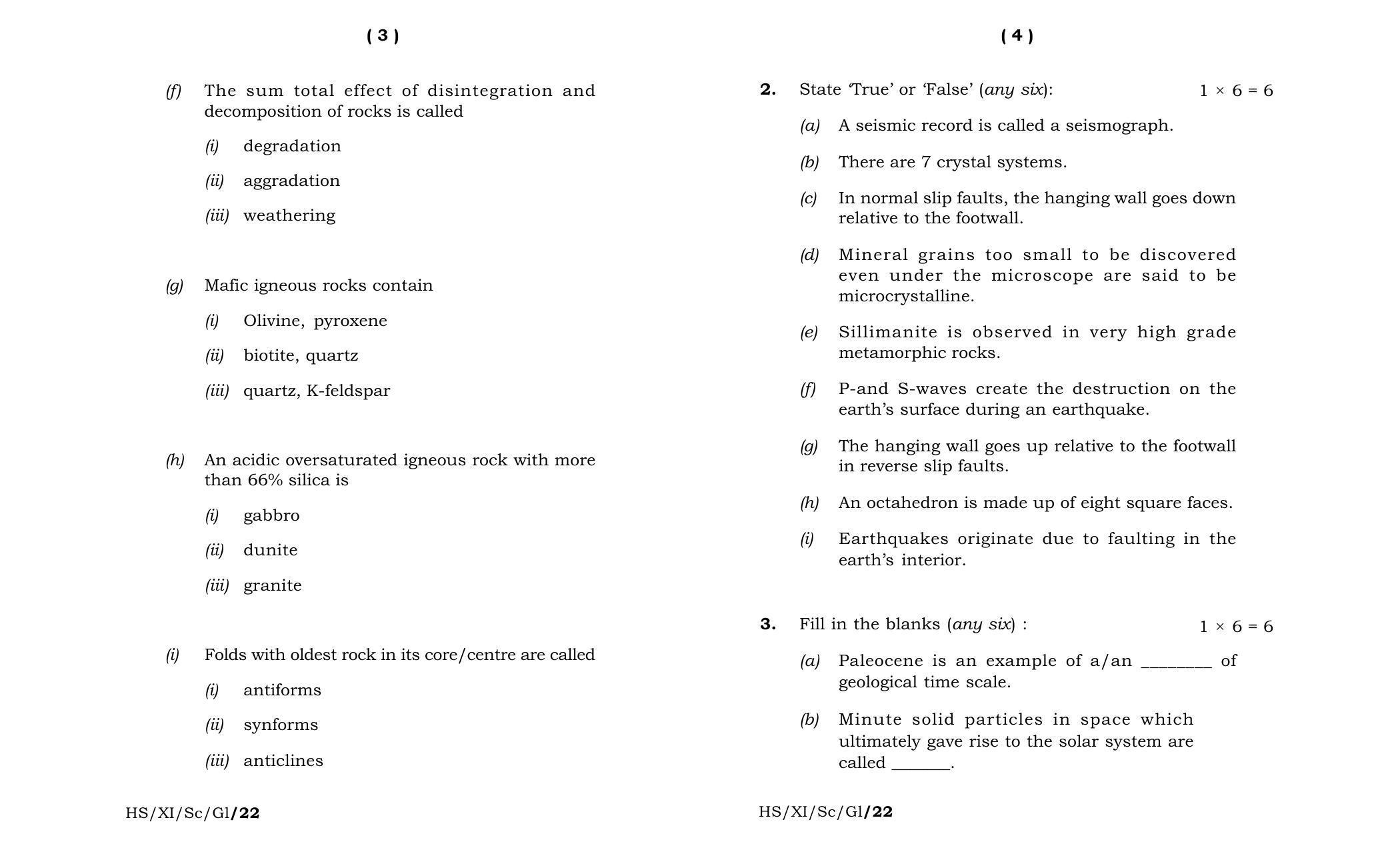 Meghalaya Board (MBOSE) Class 11 Geology (theory) 2022 Question Paper - Page 2