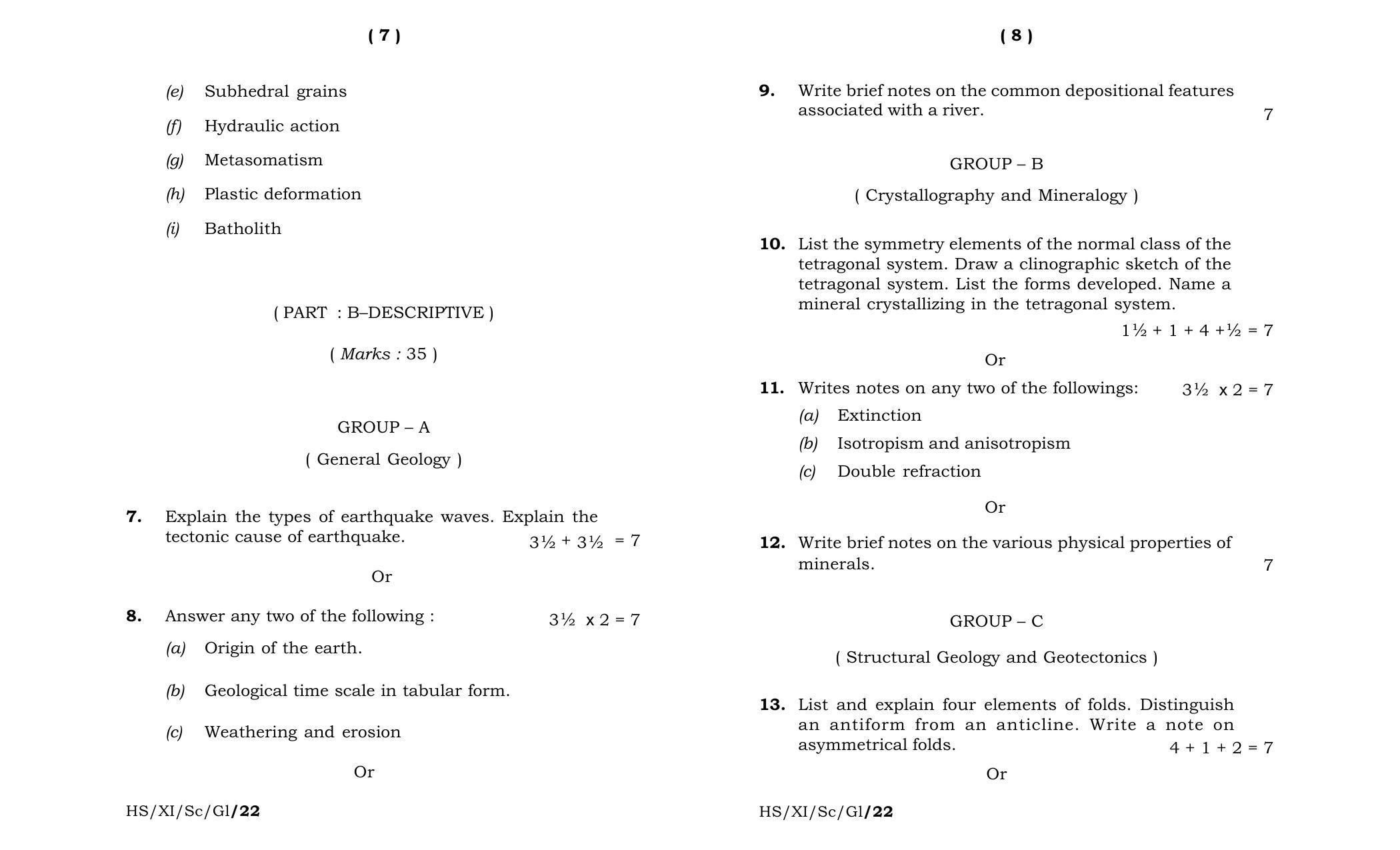Meghalaya Board (MBOSE) Class 11 Geology (theory) 2022 Question Paper - Page 4