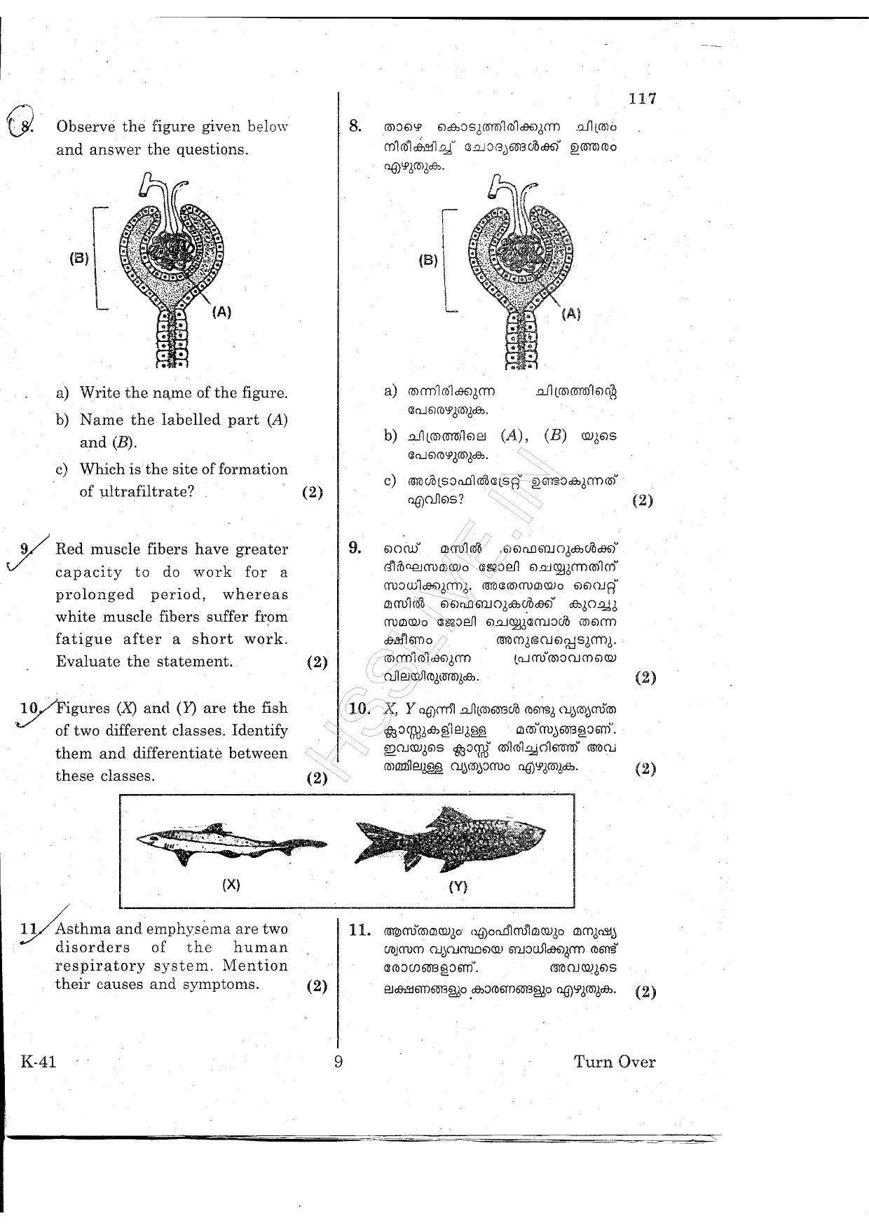 Kerala Plus One 2015 Biology-Zoology Improvement Question Paper - Page 9