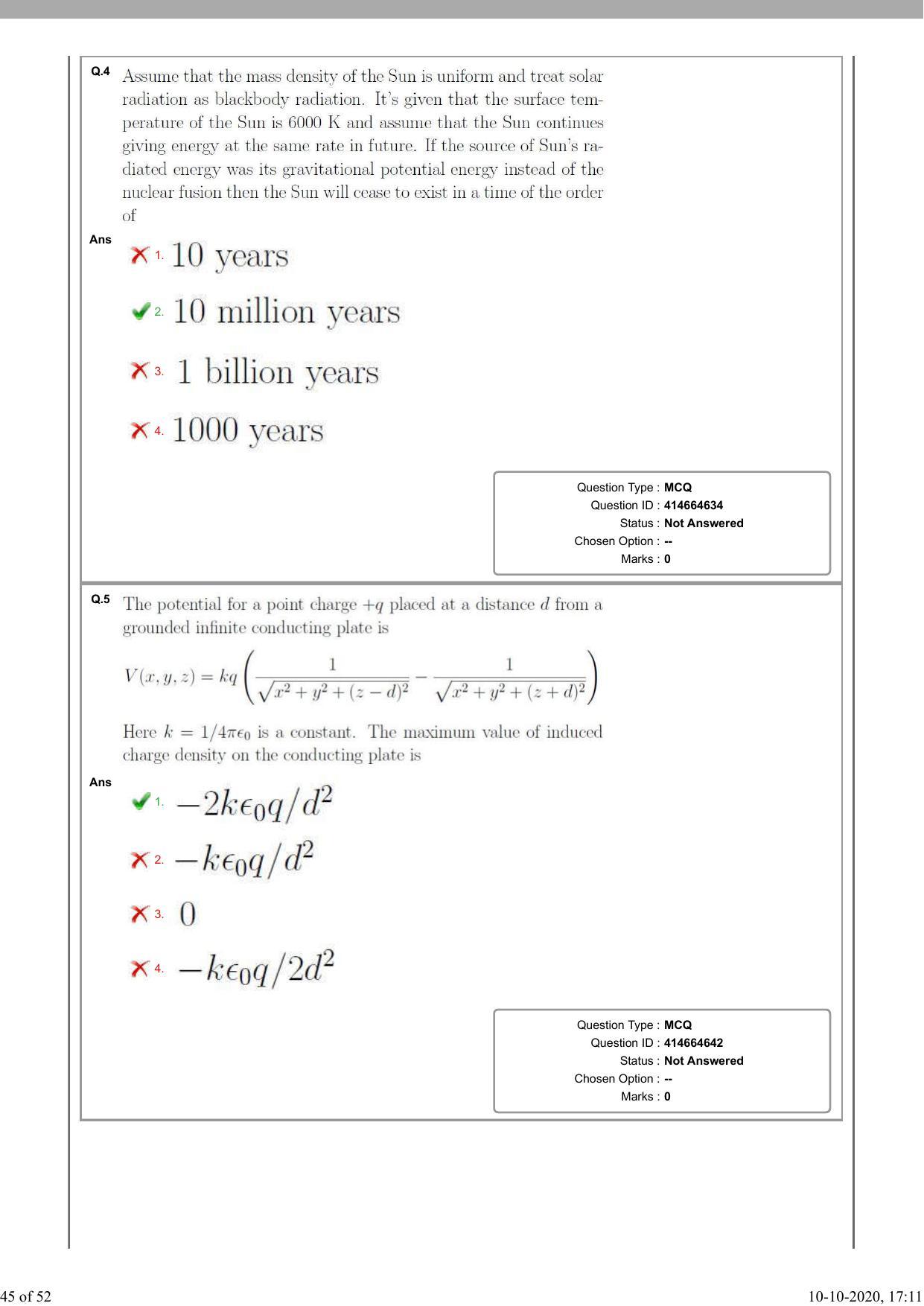 NEST Session II 2020 Question Paper - Page 45