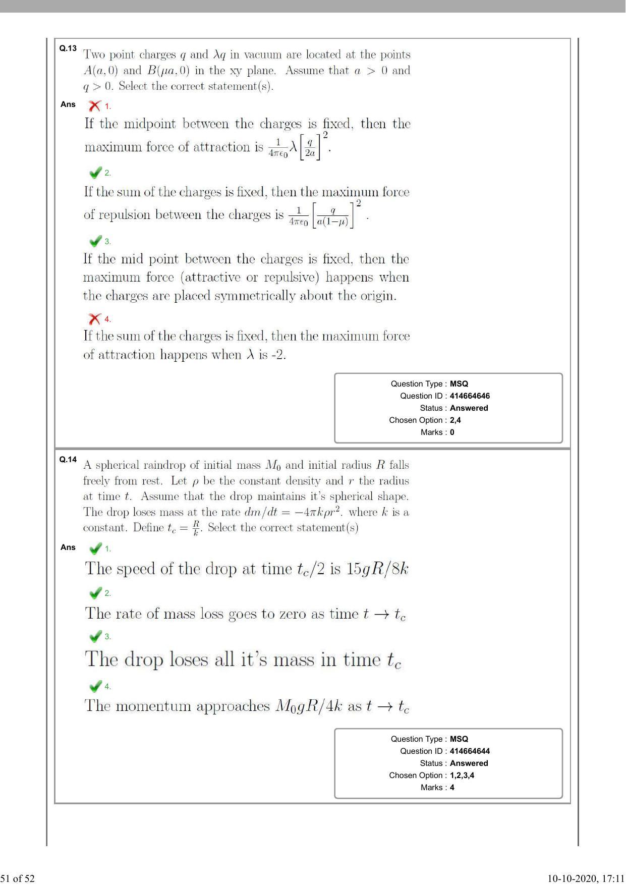 NEST Session II 2020 Question Paper - Page 51
