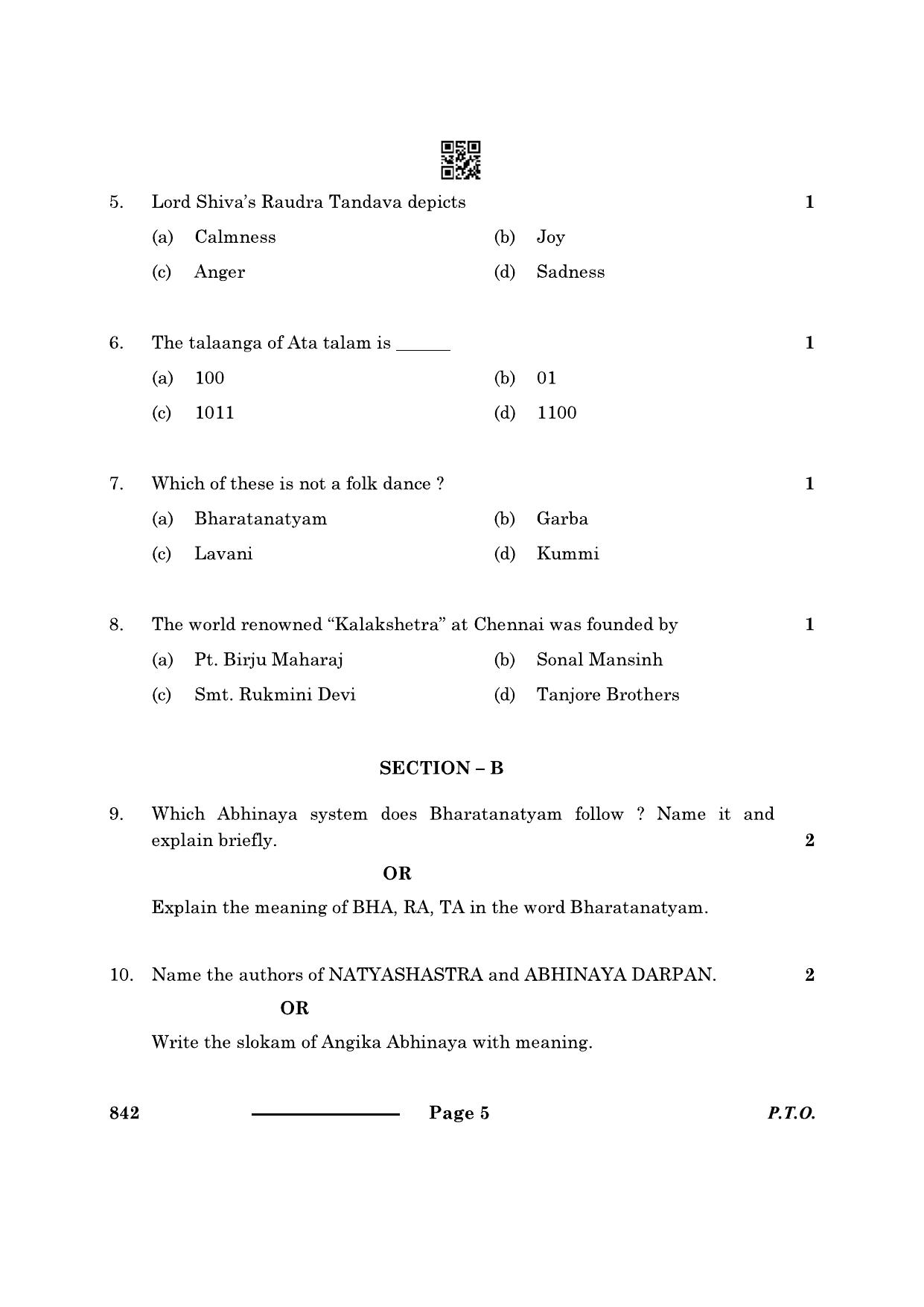 CBSE Class 12 Bharatnatyam - Dance 2024 Question Paper - Page 5