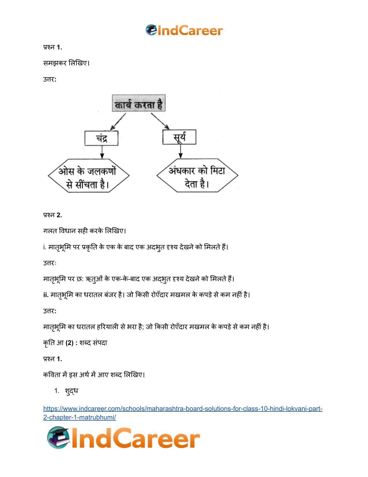 Maharashtra Board Solutions for Class 10- Hindi Lokvani (Part 2): Chapter 1- मातृभूमि - Page 12