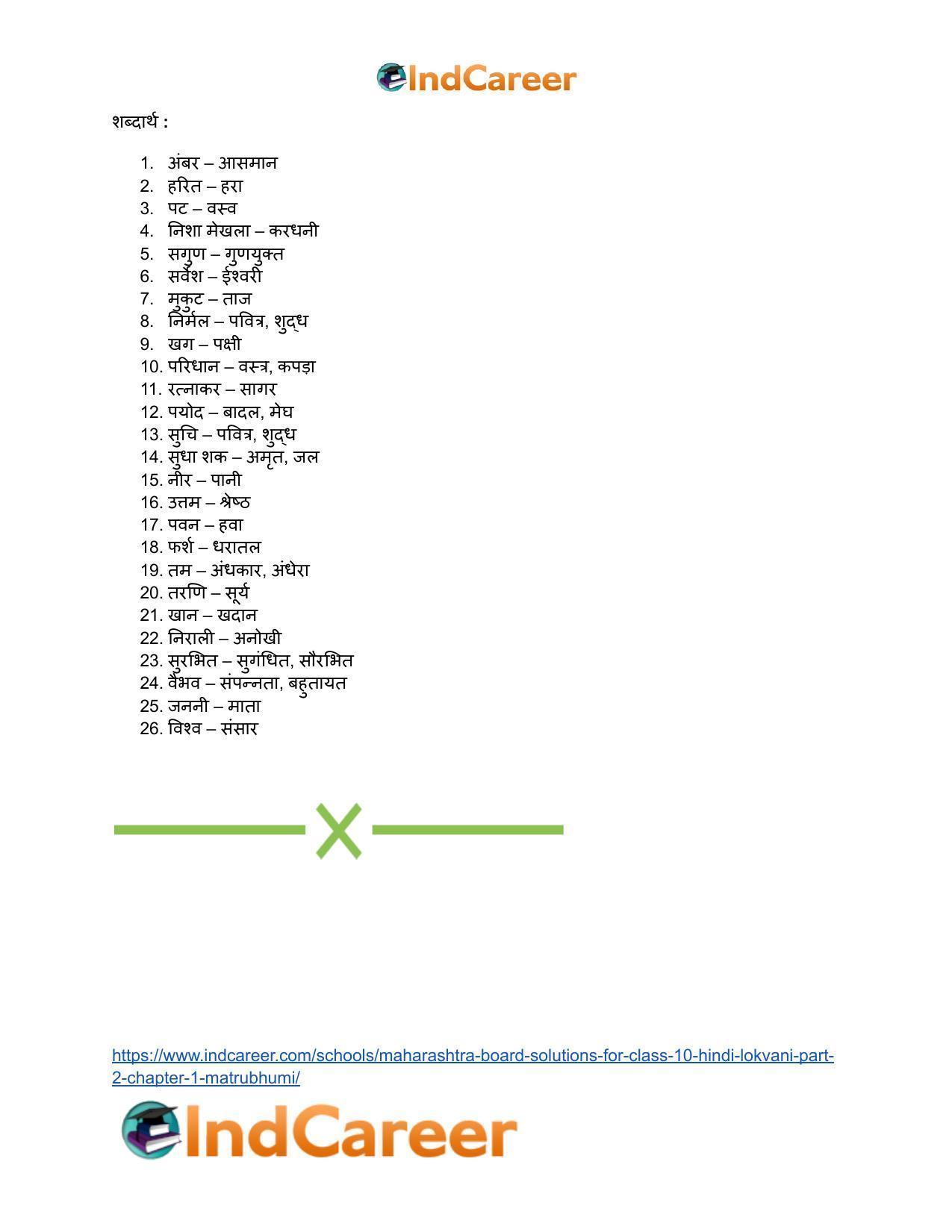 Maharashtra Board Solutions for Class 10- Hindi Lokvani (Part 2): Chapter 1- मातृभूमि - Page 22