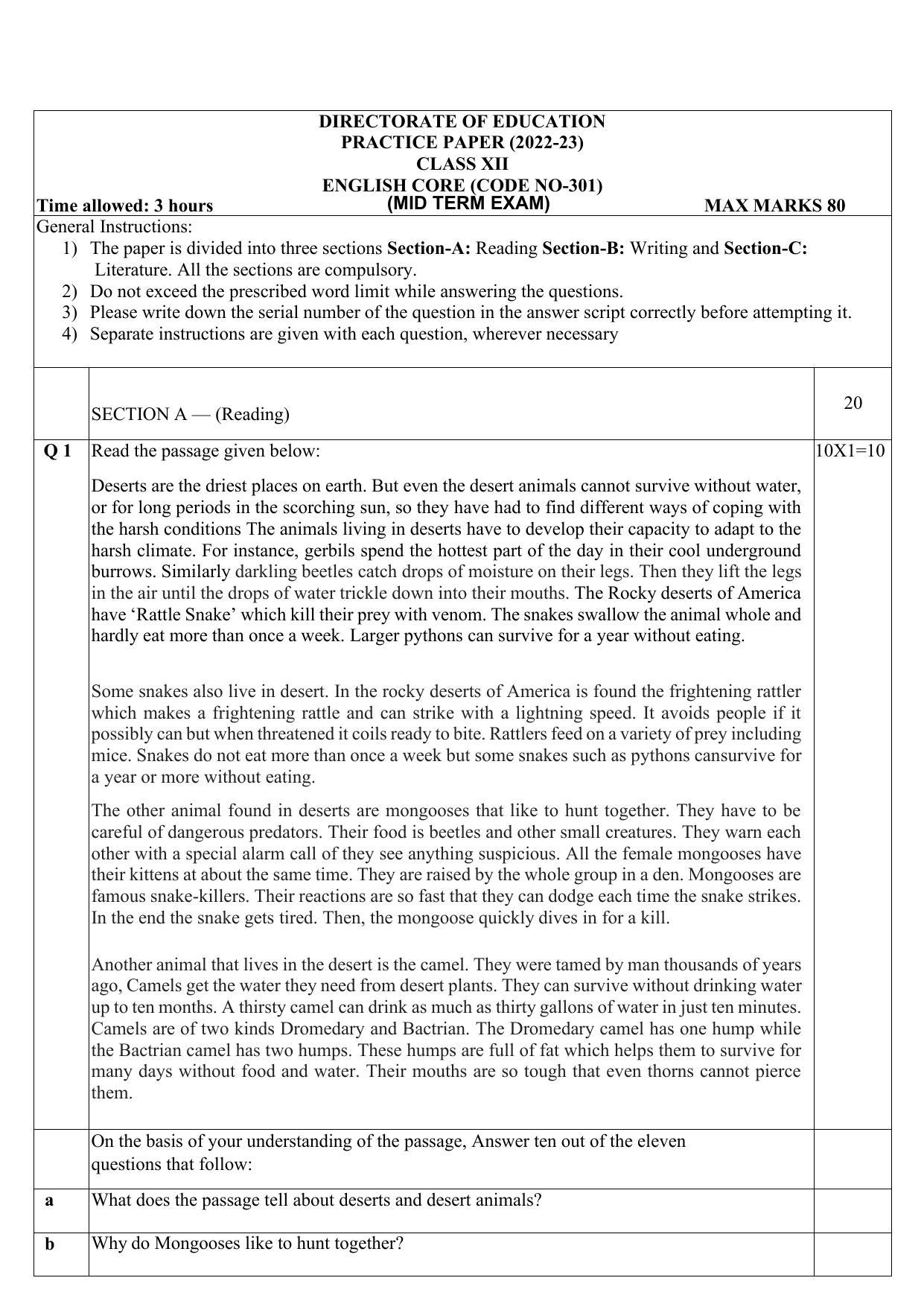 Edudel Class 12 English Sample Question Paper - Page 1