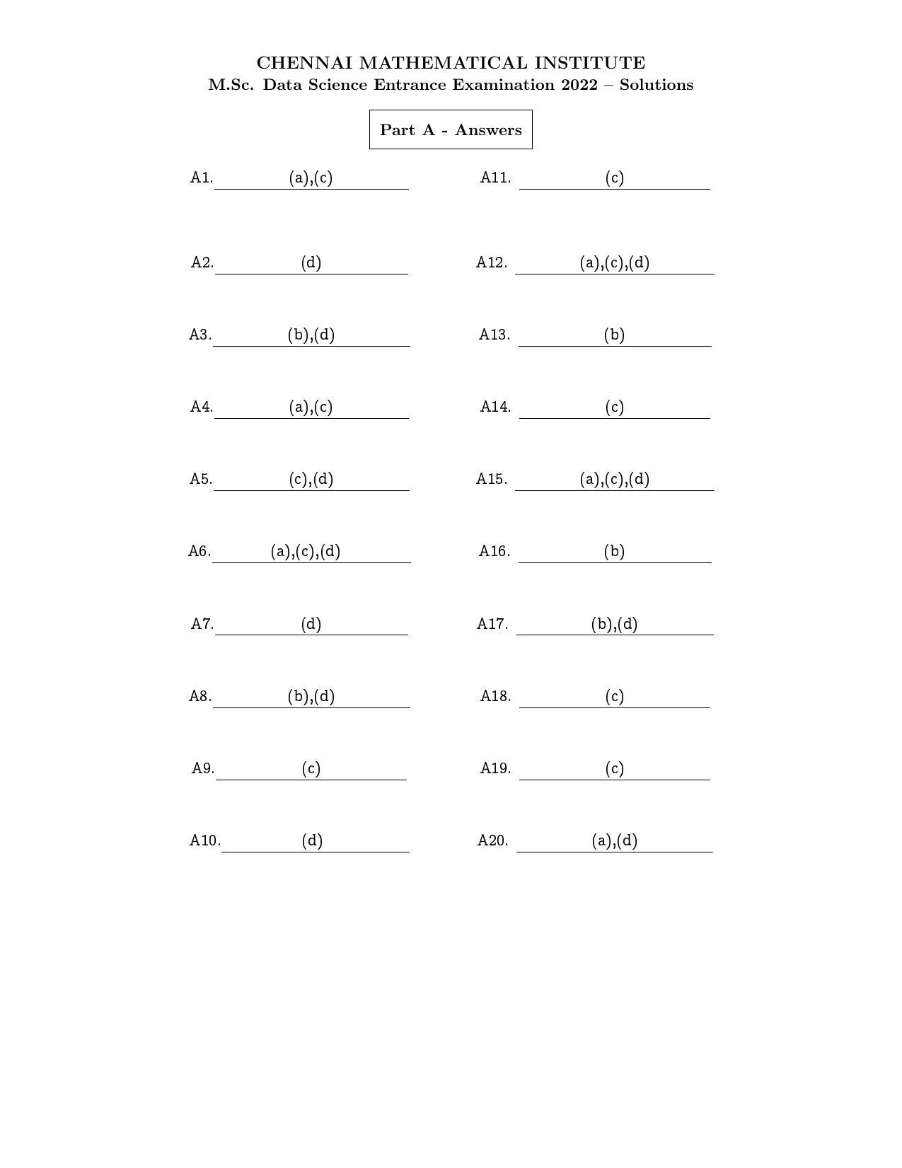 CMI Entrance Exam 2022 Solutions MSc Data Science - Page 1