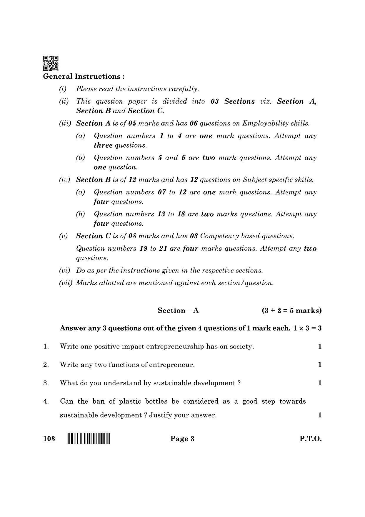 CBSE Class 10 103 Multi Skill Foundation Course 2022 Question Paper - Page 3