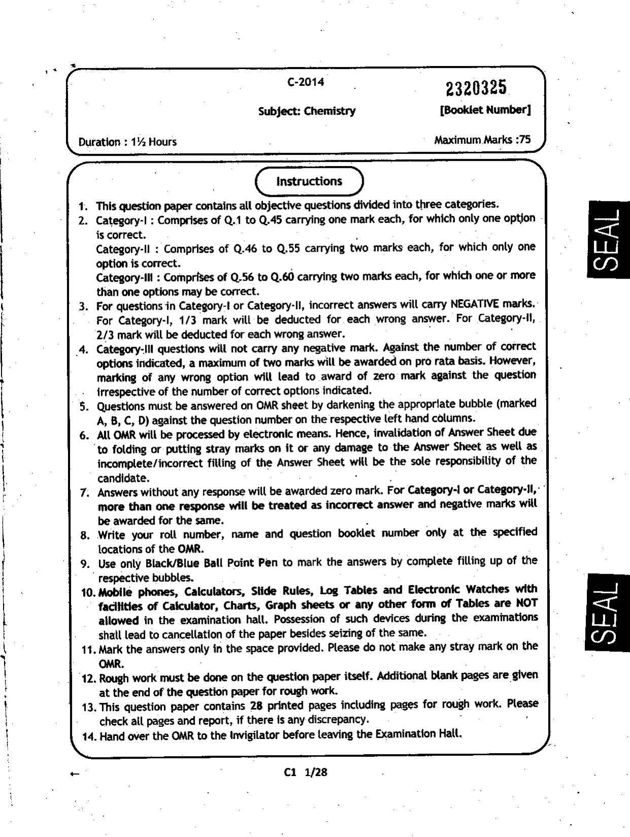 WBJEE 2014 Chemistry Paper - Page 1