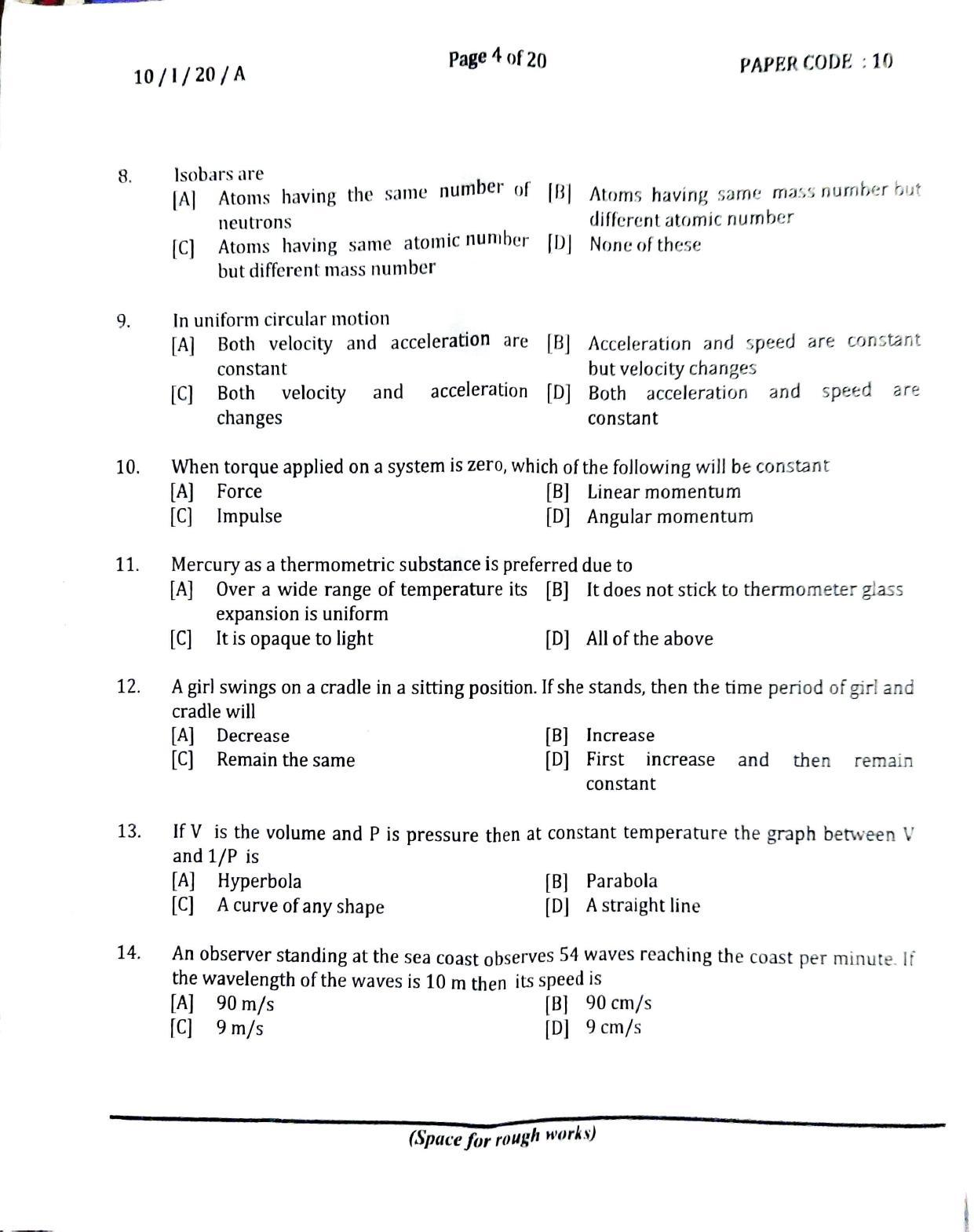 NERIST NEE (1) 2020 Question Paper	 - Page 4