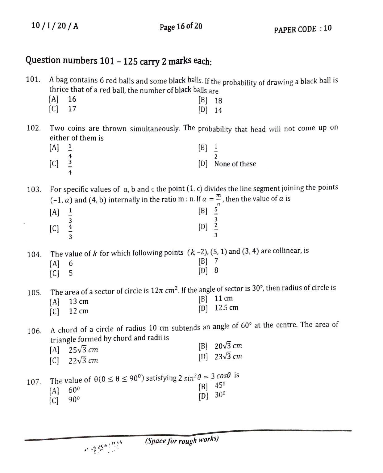 NERIST NEE (1) 2020 Question Paper	 - Page 16