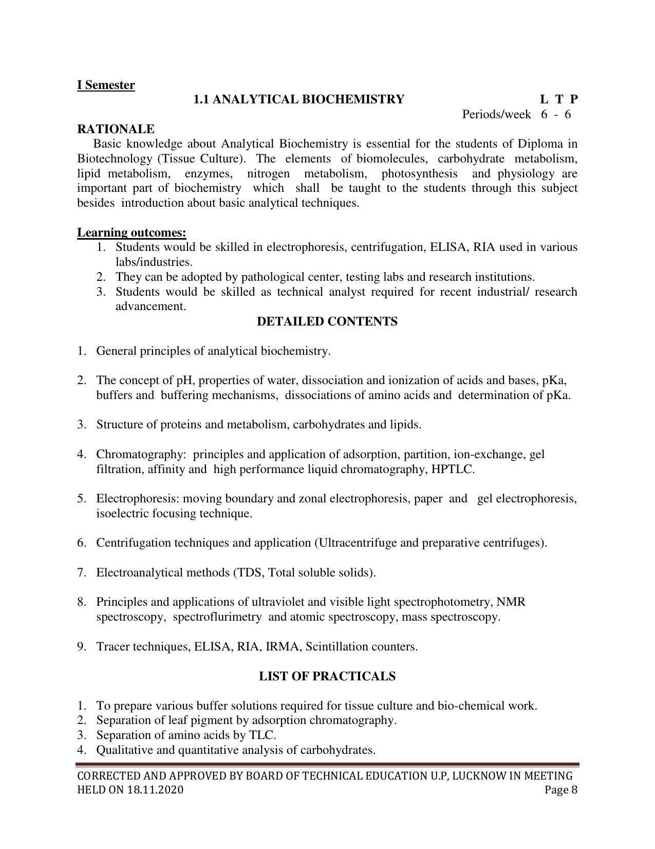 SYLLABUS FOR FIRST SEMESTER SESSION (2020-2021) - TWO SEMESTER POST GRADUATE DIPLOMA COURSE IN BIOTECHNOLOGY (TISSUE CULTURE - Page 10