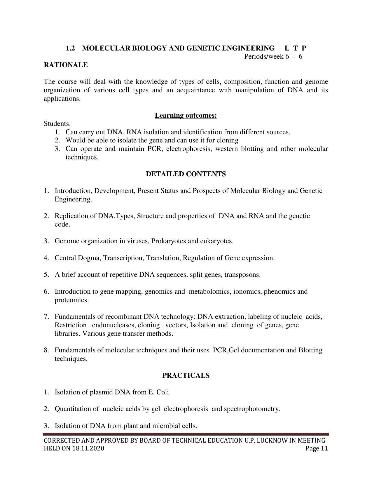 SYLLABUS FOR FIRST SEMESTER SESSION (2020-2021) - TWO SEMESTER POST GRADUATE DIPLOMA COURSE IN BIOTECHNOLOGY (TISSUE CULTURE - Page 13