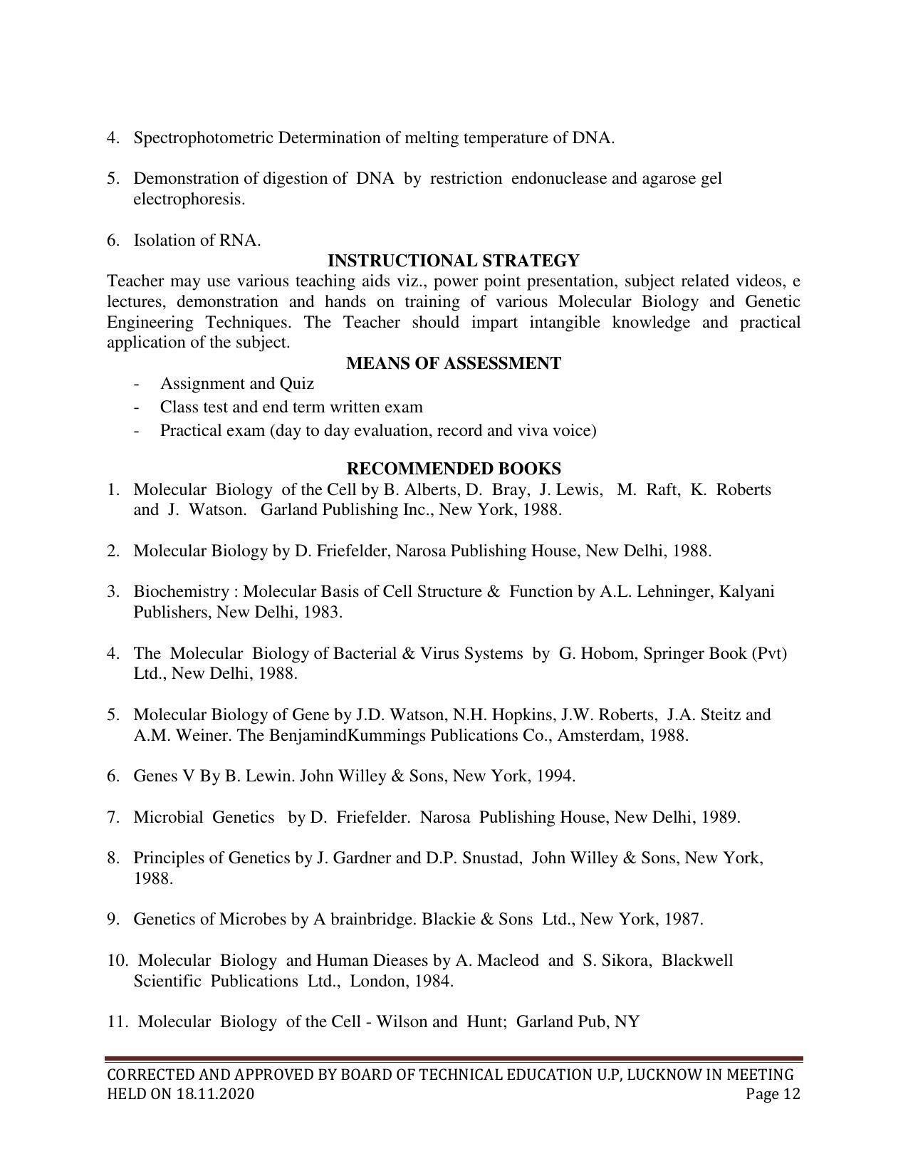 SYLLABUS FOR FIRST SEMESTER SESSION (2020-2021) - TWO SEMESTER POST GRADUATE DIPLOMA COURSE IN BIOTECHNOLOGY (TISSUE CULTURE - Page 14