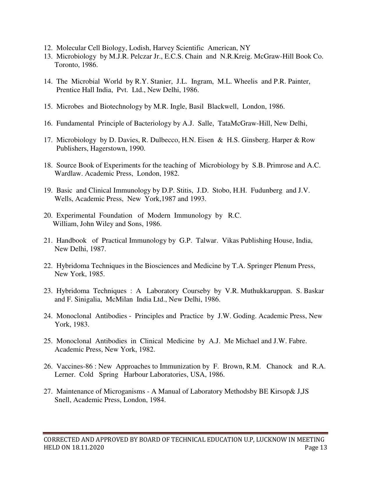 SYLLABUS FOR FIRST SEMESTER SESSION (2020-2021) - TWO SEMESTER POST GRADUATE DIPLOMA COURSE IN BIOTECHNOLOGY (TISSUE CULTURE - Page 15