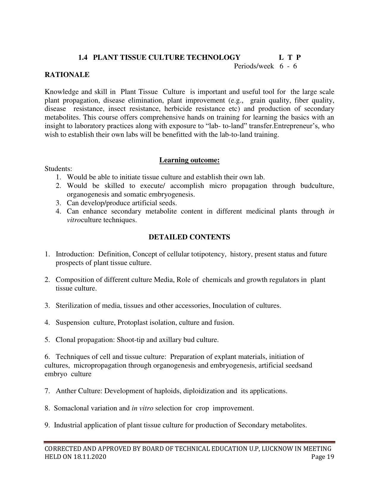 SYLLABUS FOR FIRST SEMESTER SESSION (2020-2021) - TWO SEMESTER POST GRADUATE DIPLOMA COURSE IN BIOTECHNOLOGY (TISSUE CULTURE - Page 21