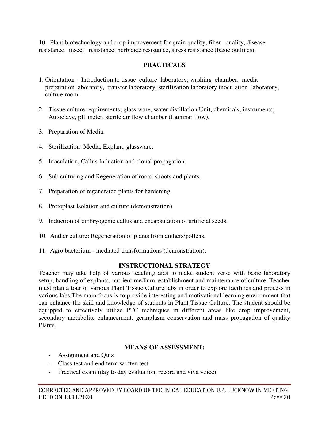 SYLLABUS FOR FIRST SEMESTER SESSION (2020-2021) - TWO SEMESTER POST GRADUATE DIPLOMA COURSE IN BIOTECHNOLOGY (TISSUE CULTURE - Page 22