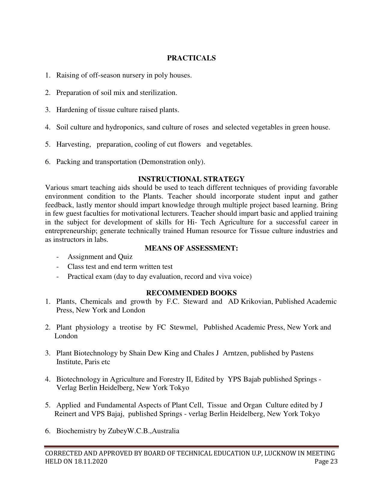 SYLLABUS FOR FIRST SEMESTER SESSION (2020-2021) - TWO SEMESTER POST GRADUATE DIPLOMA COURSE IN BIOTECHNOLOGY (TISSUE CULTURE - Page 25