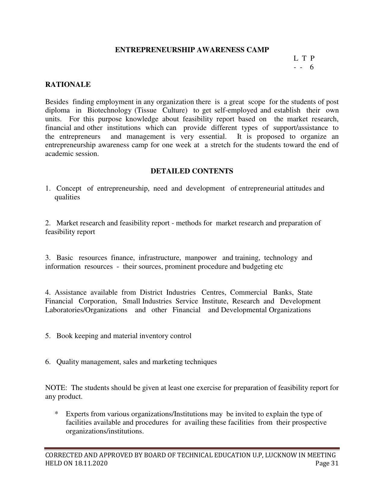 SYLLABUS FOR FIRST SEMESTER SESSION (2020-2021) - TWO SEMESTER POST GRADUATE DIPLOMA COURSE IN BIOTECHNOLOGY (TISSUE CULTURE - Page 33