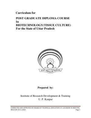 SYLLABUS FOR FIRST SEMESTER SESSION (2020-2021) - TWO SEMESTER POST GRADUATE DIPLOMA COURSE IN BIOTECHNOLOGY (TISSUE CULTURE