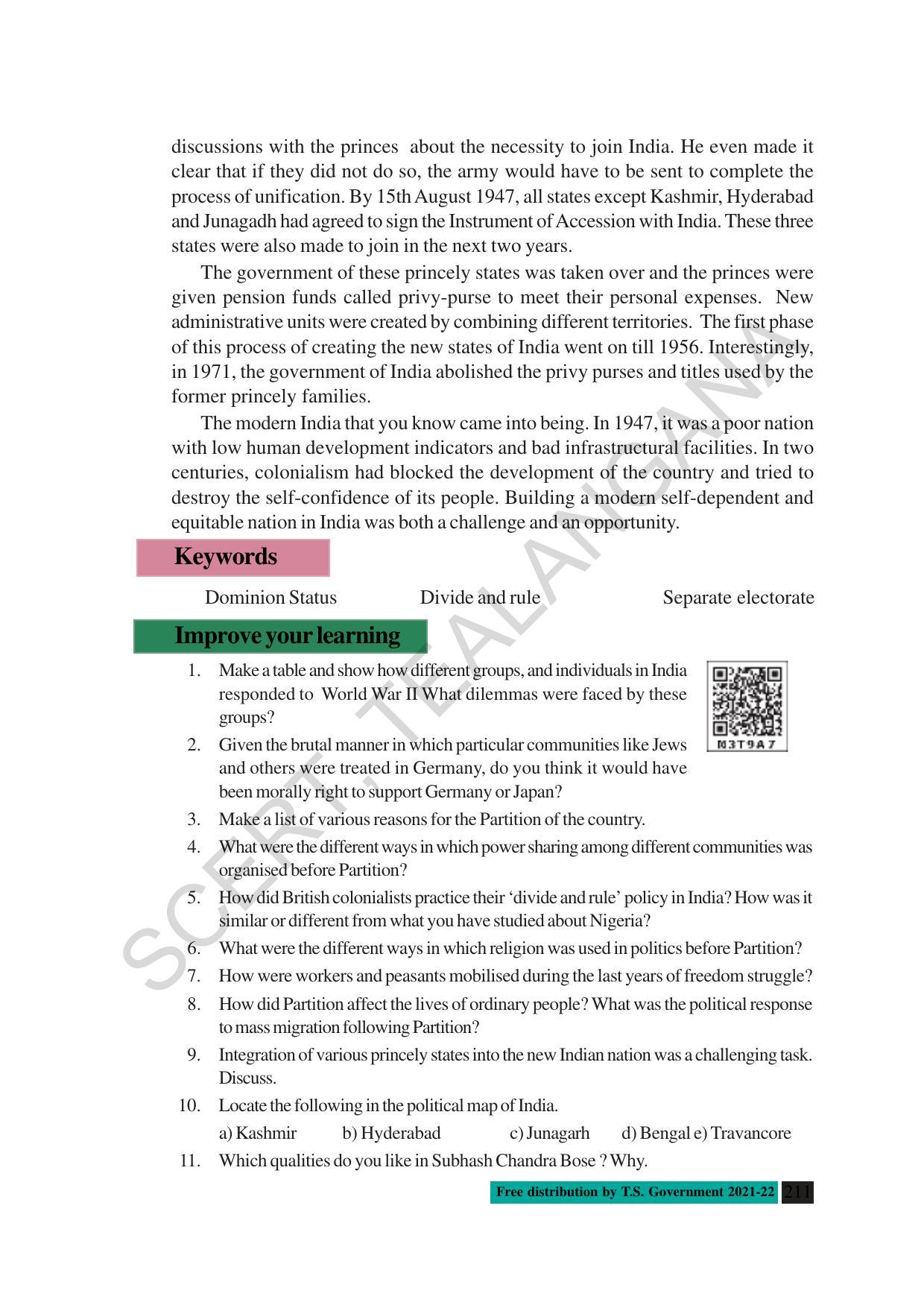 TS SCERT Class 10 Social Science (English Medium) Text Book - Page 223