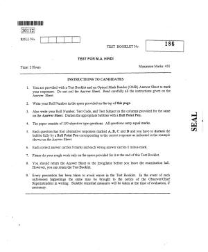 CUSAT CAT 2012 Hindi Question Paper