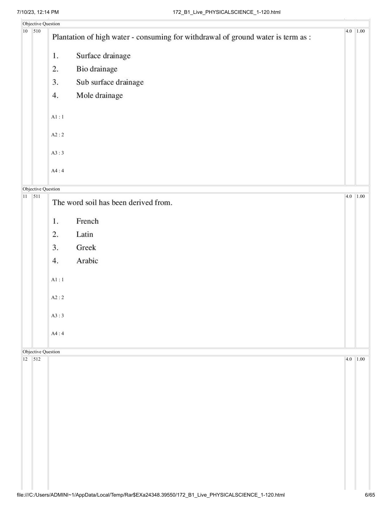 ICAR AIEEA PG 2023 PHYSICAL SCIENCES Question Paper - Page 6