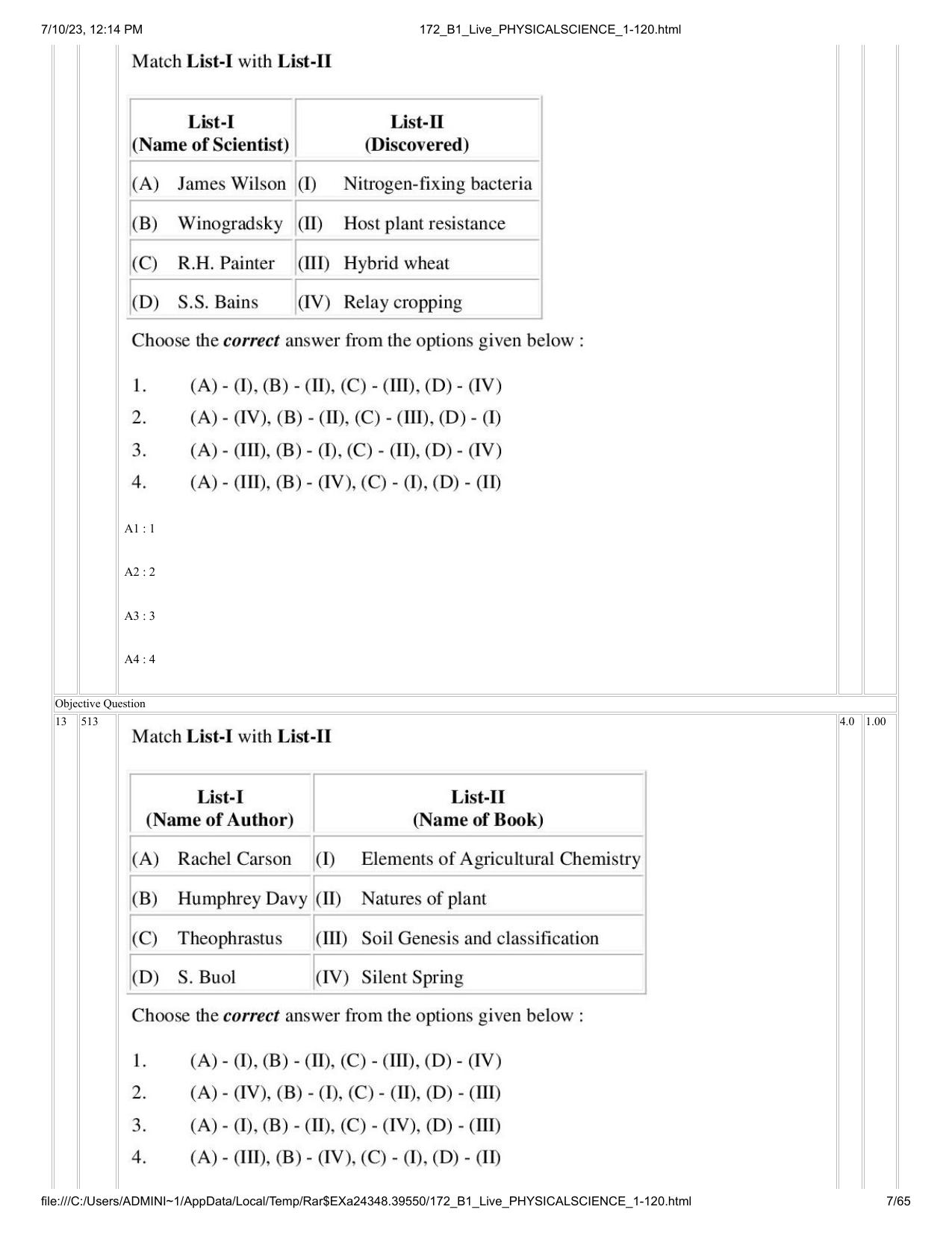 ICAR AIEEA PG 2023 PHYSICAL SCIENCES Question Paper - Page 7