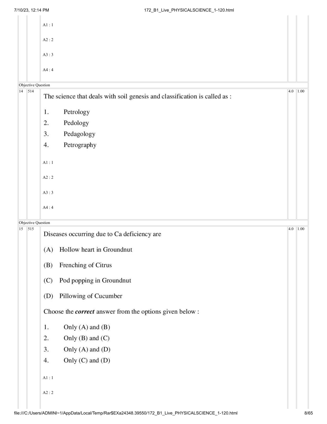ICAR AIEEA PG 2023 PHYSICAL SCIENCES Question Paper - Page 8