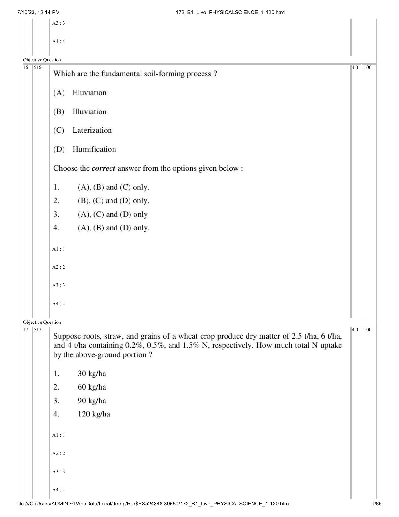 ICAR AIEEA PG 2023 PHYSICAL SCIENCES Question Paper - Page 9