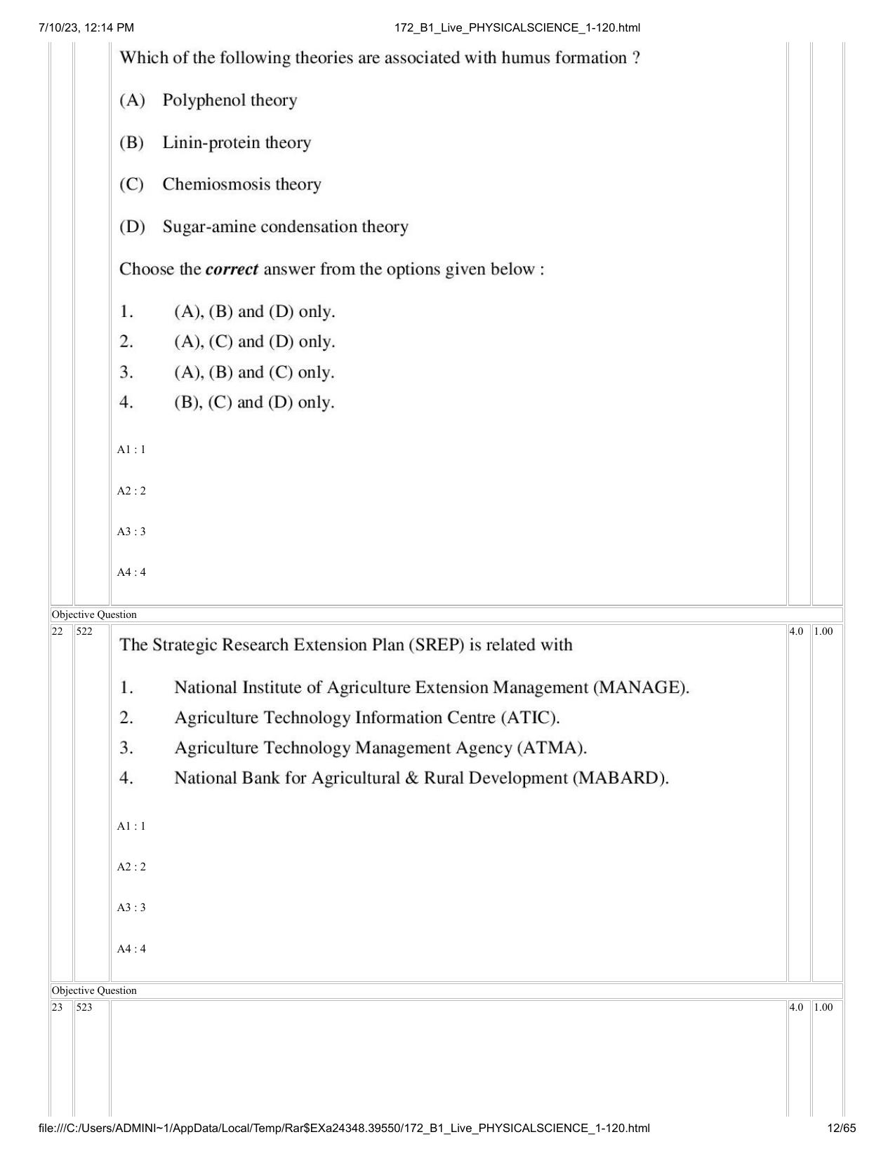 ICAR AIEEA PG 2023 PHYSICAL SCIENCES Question Paper - Page 12