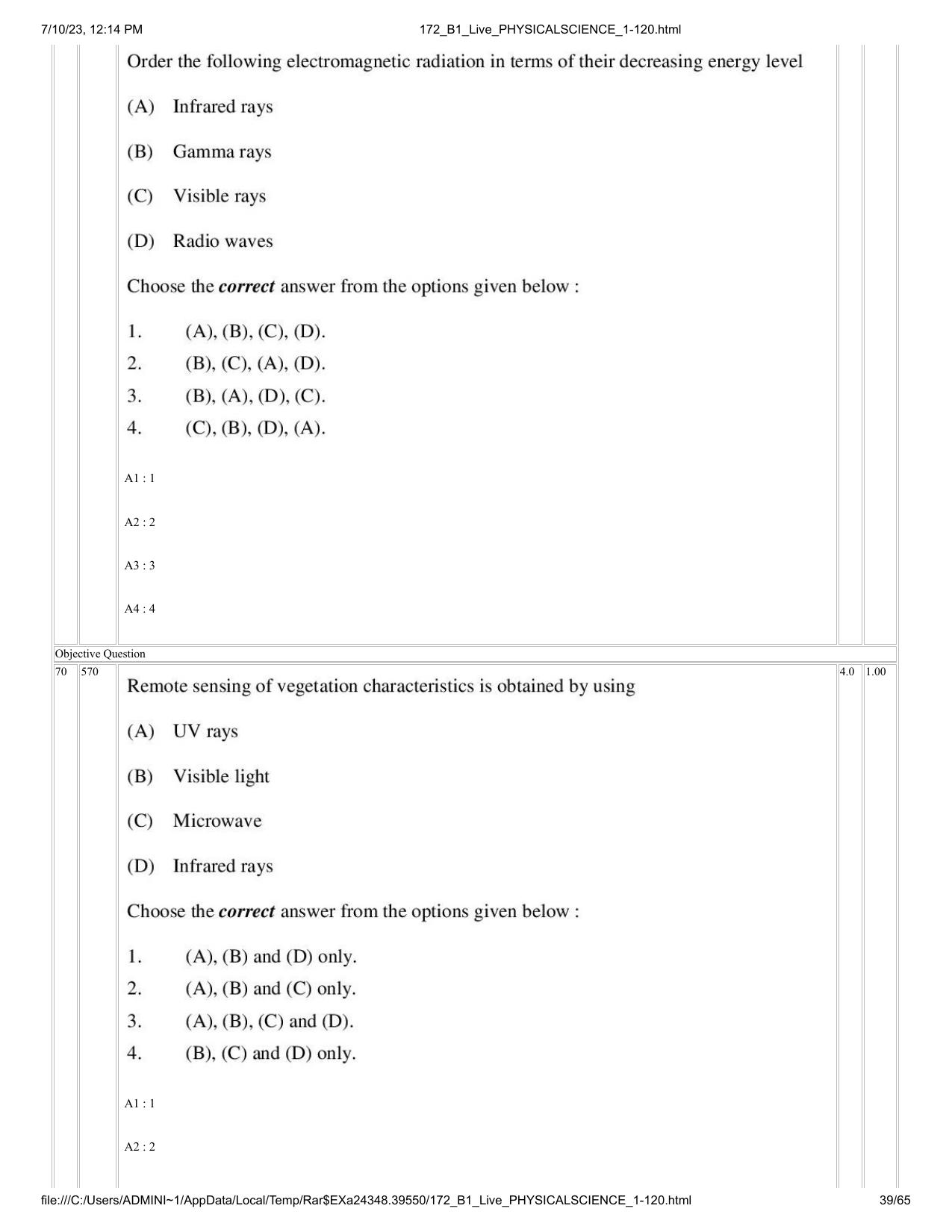 ICAR AIEEA PG 2023 PHYSICAL SCIENCES Question Paper - Page 39