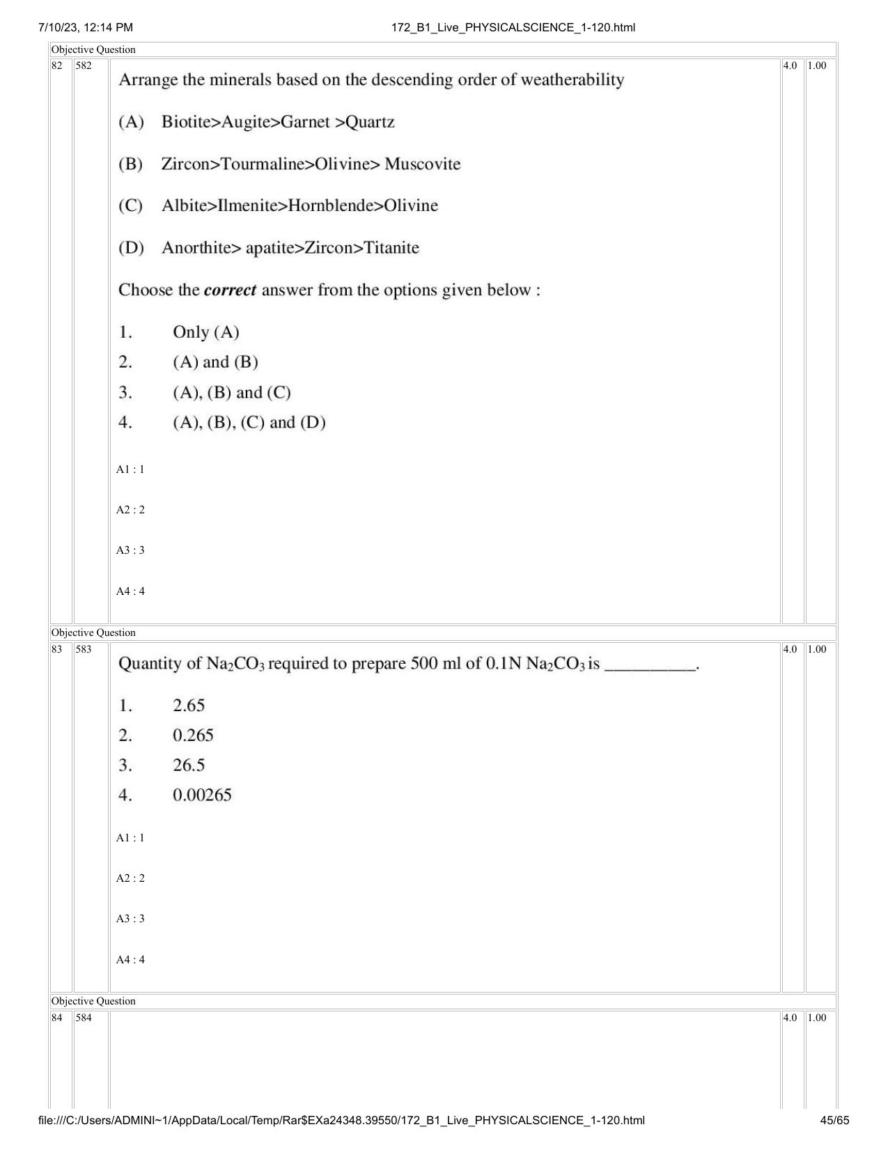 ICAR AIEEA PG 2023 PHYSICAL SCIENCES Question Paper - Page 45