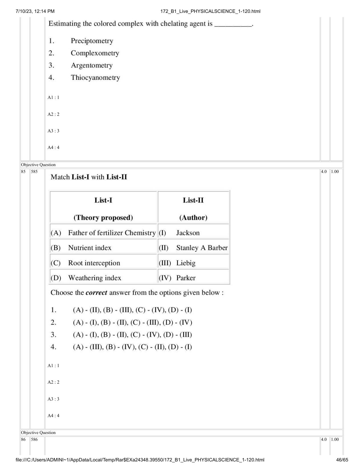 ICAR AIEEA PG 2023 PHYSICAL SCIENCES Question Paper - Page 46