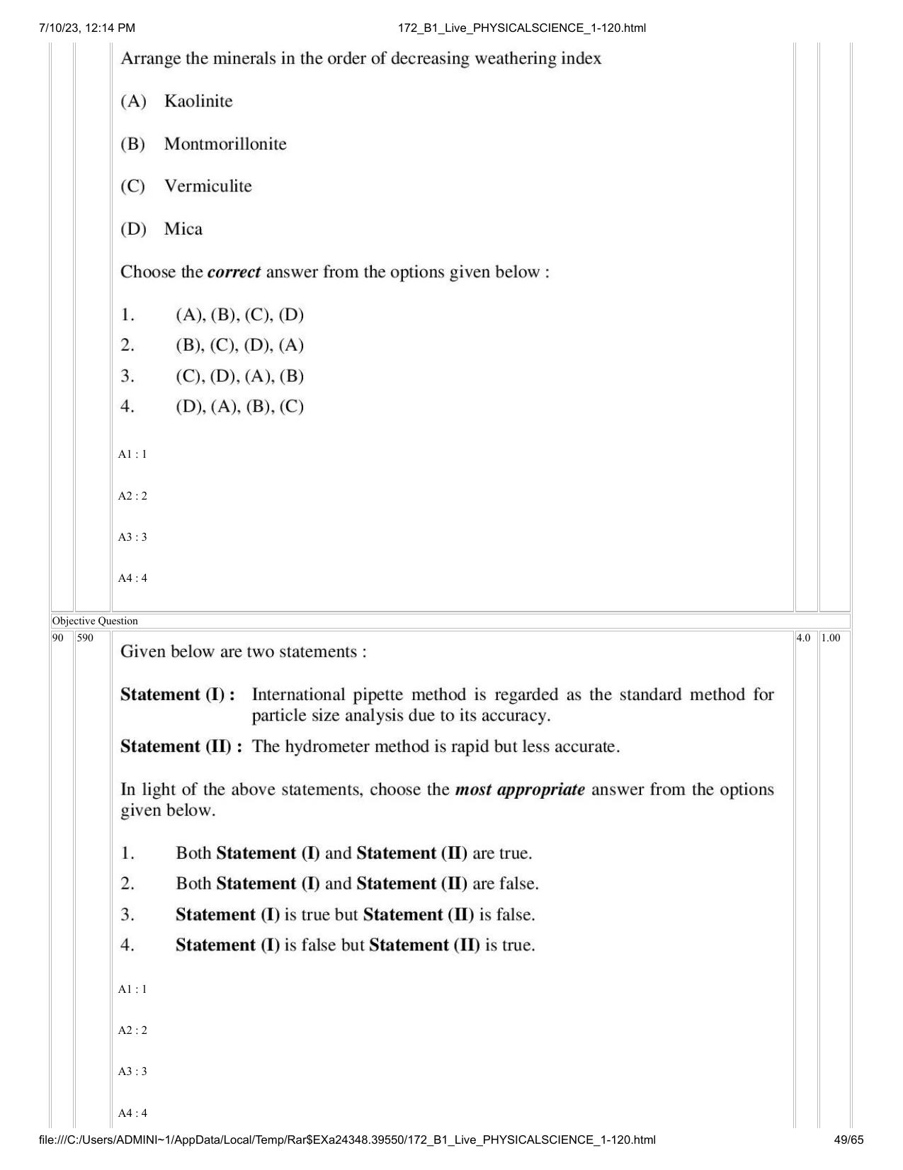 ICAR AIEEA PG 2023 PHYSICAL SCIENCES Question Paper - Page 49
