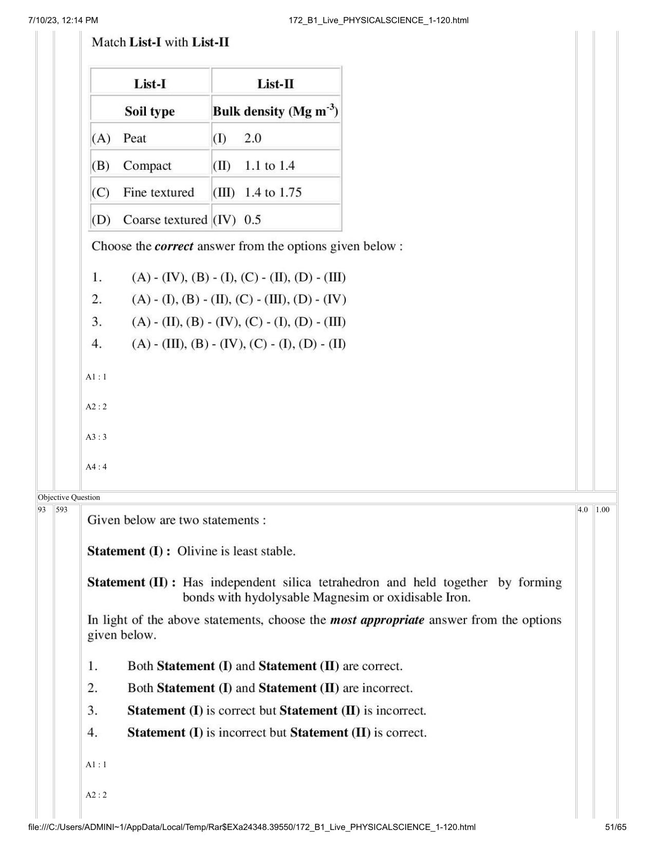ICAR AIEEA PG 2023 PHYSICAL SCIENCES Question Paper - Page 51