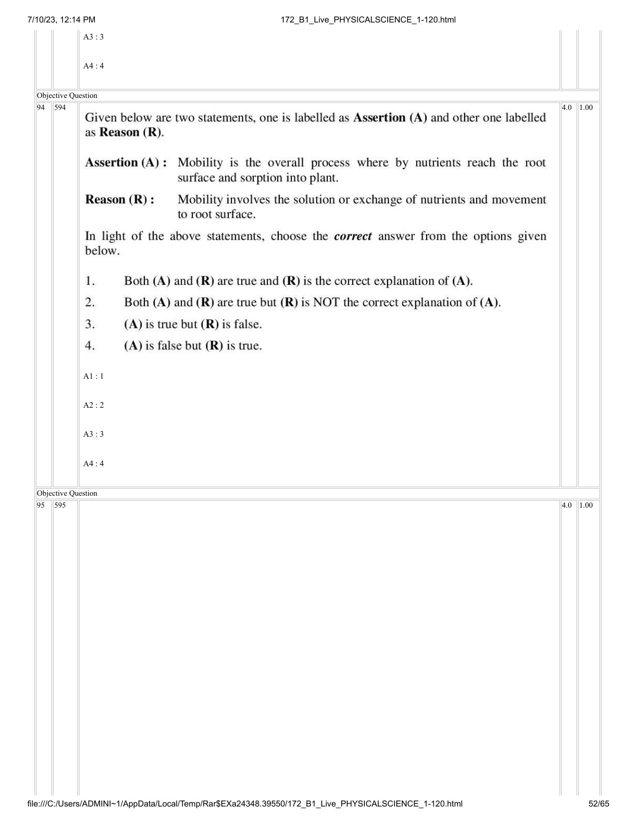 ICAR AIEEA PG 2023 PHYSICAL SCIENCES Question Paper - Page 52