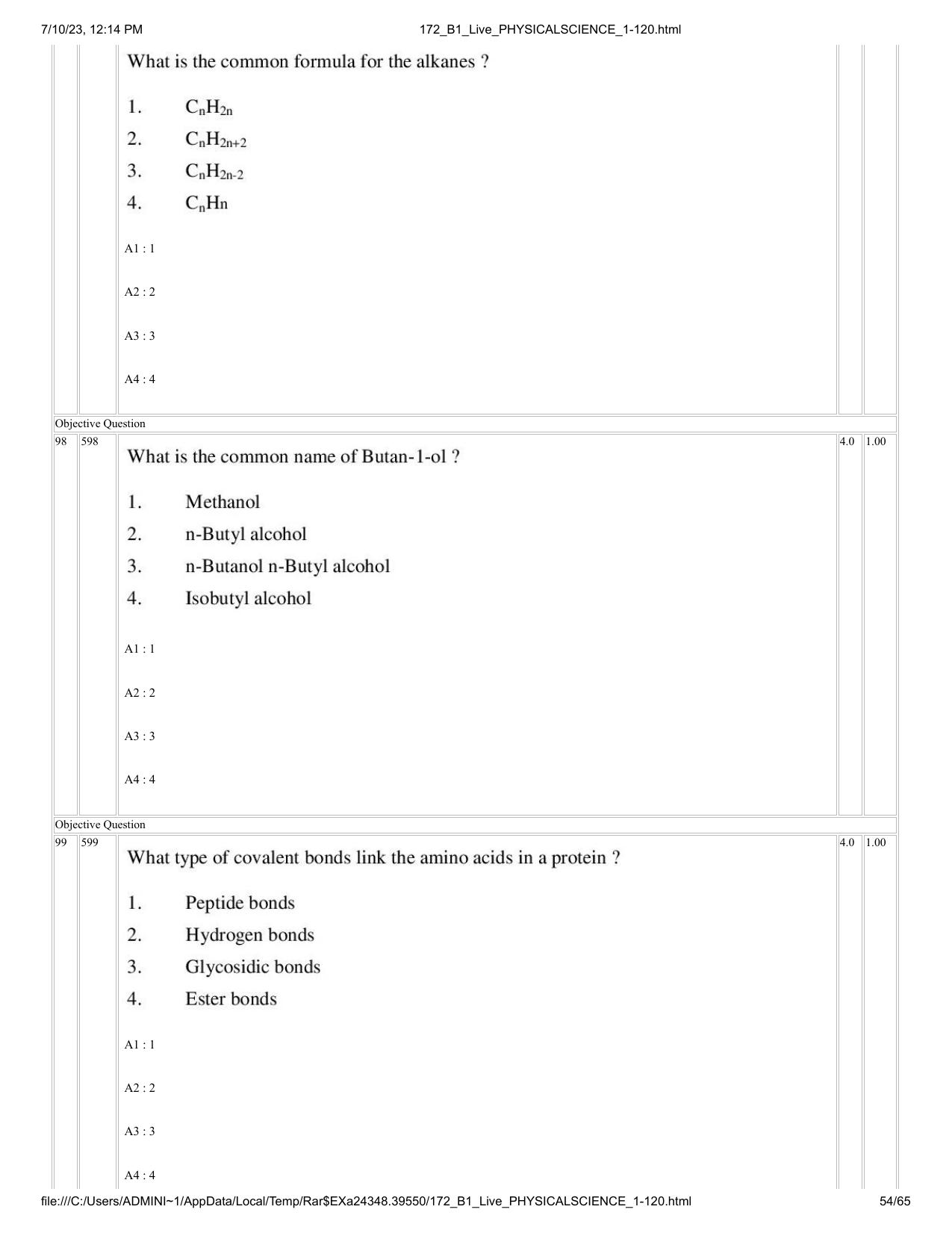 ICAR AIEEA PG 2023 PHYSICAL SCIENCES Question Paper - Page 54