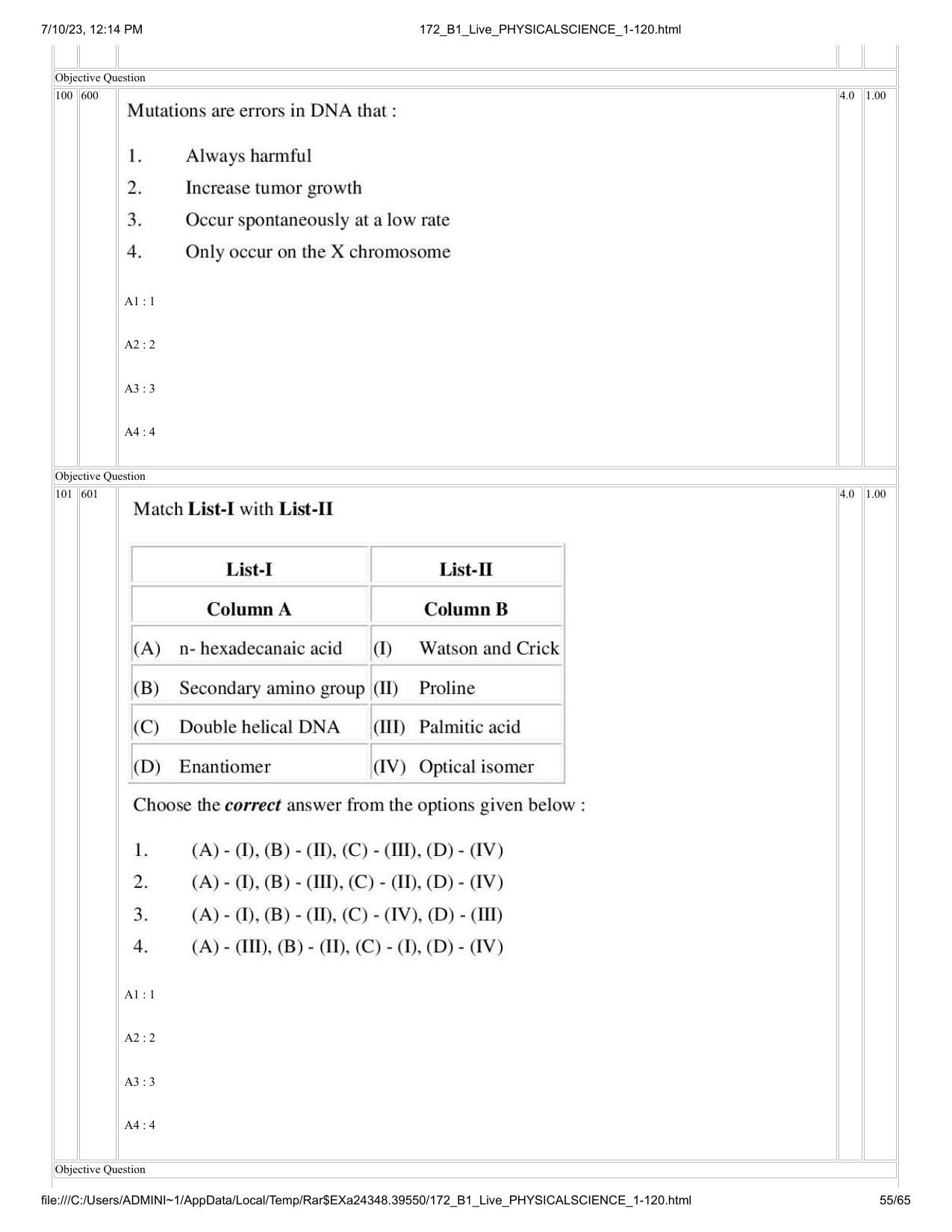 ICAR AIEEA PG 2023 PHYSICAL SCIENCES Question Paper - Page 55